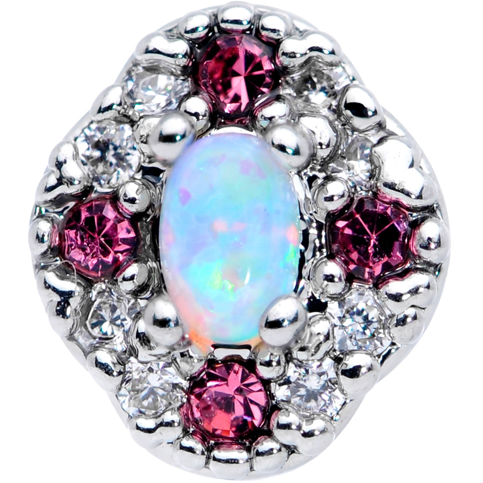 BodyCandy 20G 5/16 White Synthetic Opal Glam Oval Nose Hoop — detail close-up