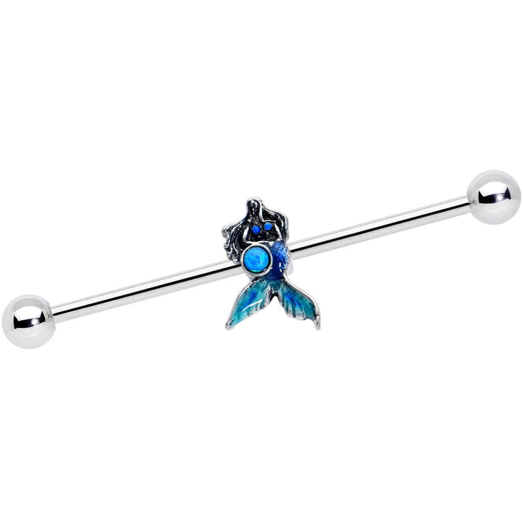 BodyCandy 14G Blue Faux Opal Blue Tail Mermaid Industrial Barbell 38mm — main product shot