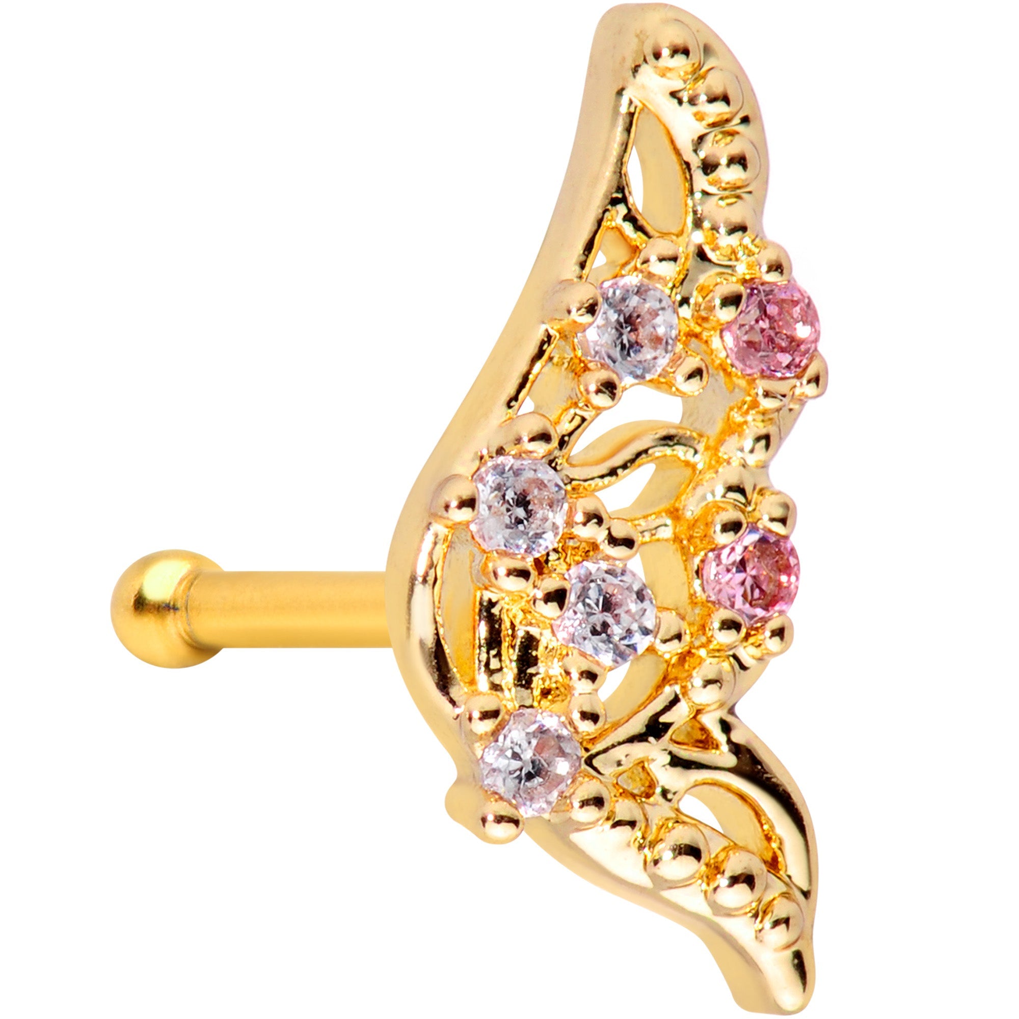 BodyCandy 20G 1/4 Clear Pink Gem Gold Tone Airy Wing Nose Bone — main product shot
