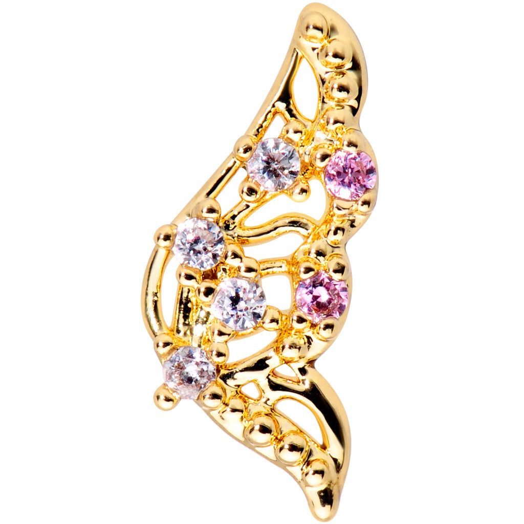 BodyCandy 20G 1/4 Clear Pink Gem Gold Tone Airy Wing Nose Bone — detail close-up
