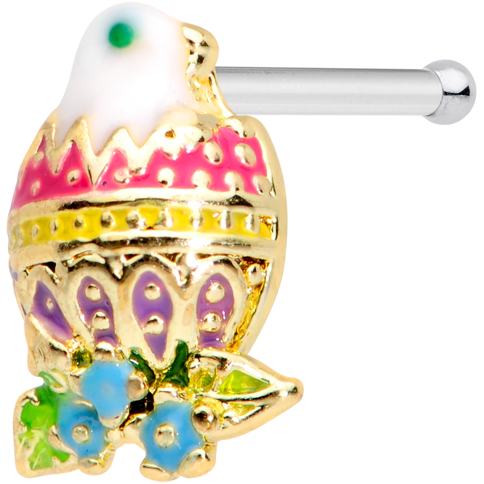 BodyCandy 20G 1/4 Yellow Pink Hatched Easter Chick Nose Bone — main product shot