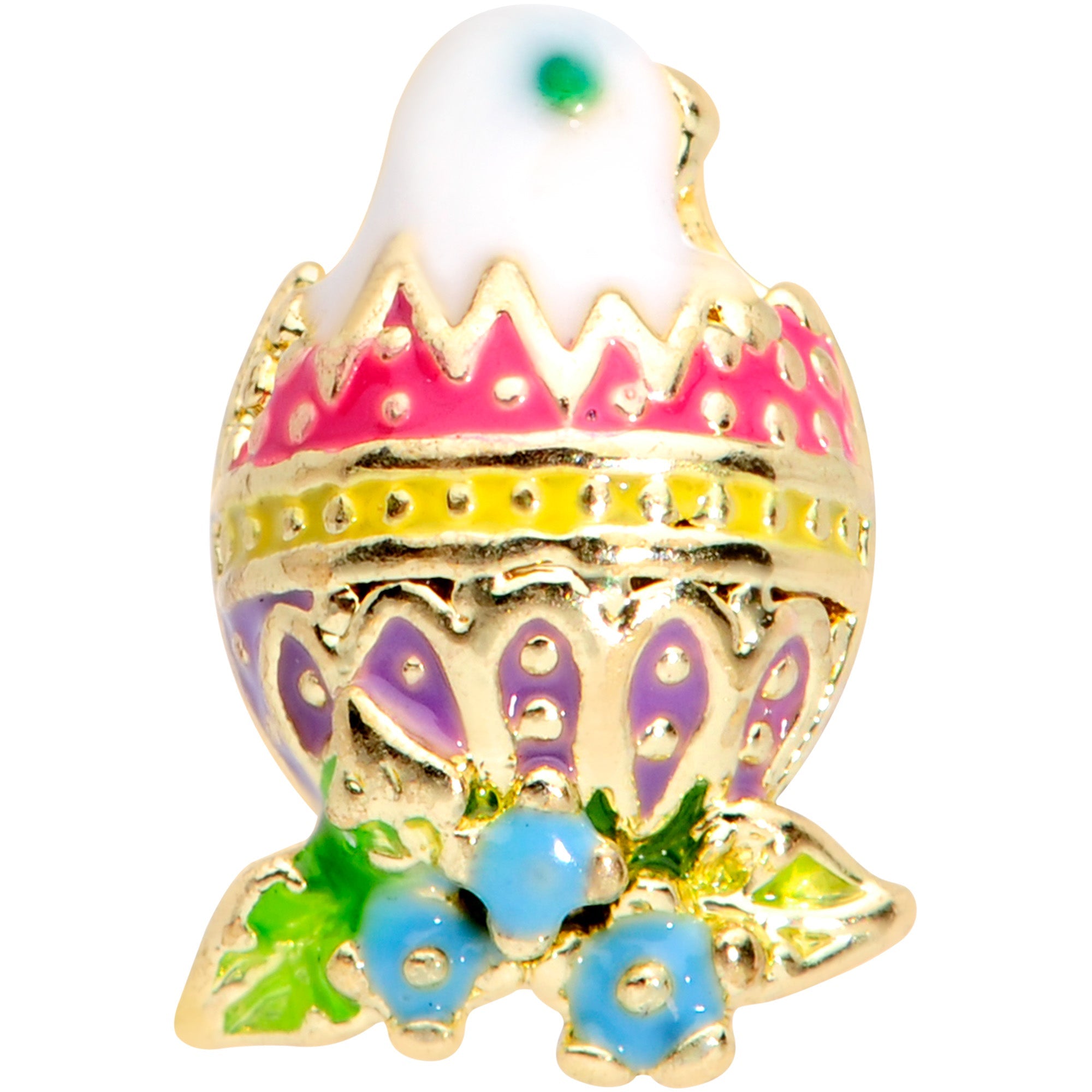 BodyCandy 20G 1/4 Yellow Pink Hatched Easter Chick Nose Bone — detail close-up