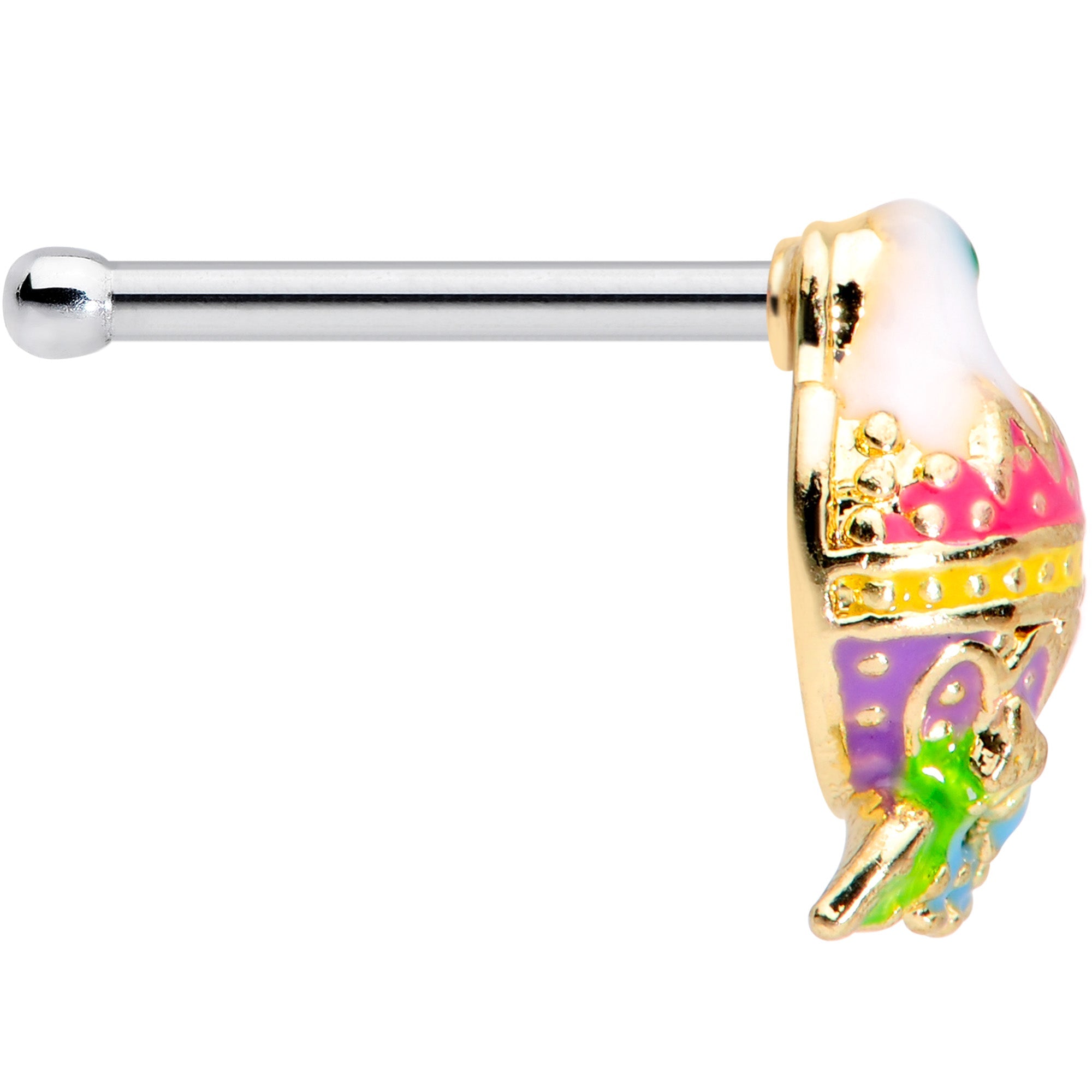 BodyCandy 20G 1/4 Yellow Pink Hatched Easter Chick Nose Bone — lifestyle context