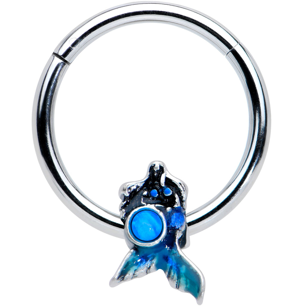 BodyCandy 16G 3/8 Blue Synthetic Opal Blue Tail Mermaid Hinged Segment Ring — main product shot