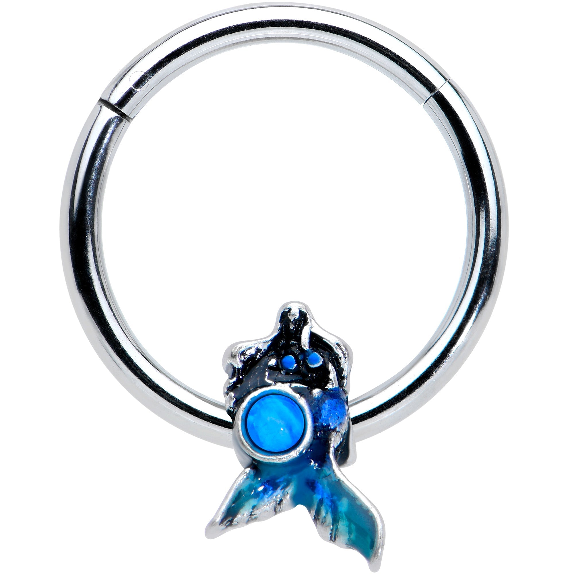 BodyCandy 16G 3/8 Blue Synthetic Opal Blue Tail Mermaid Hinged Segment Ring — main product shot