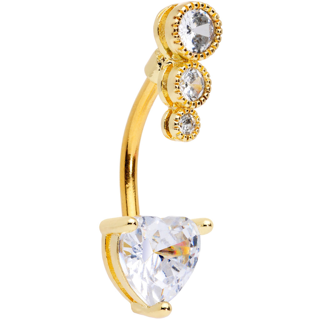 BodyCandy Clear CZ Gem Gold Tone Triple Drop Heart Belly Ring — main product shot
