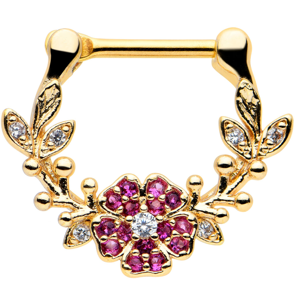 BodyCandy 16G 5/16 Clear Pink Gem Gold Tone Floral Vine Cartilage Clicker — main product shot