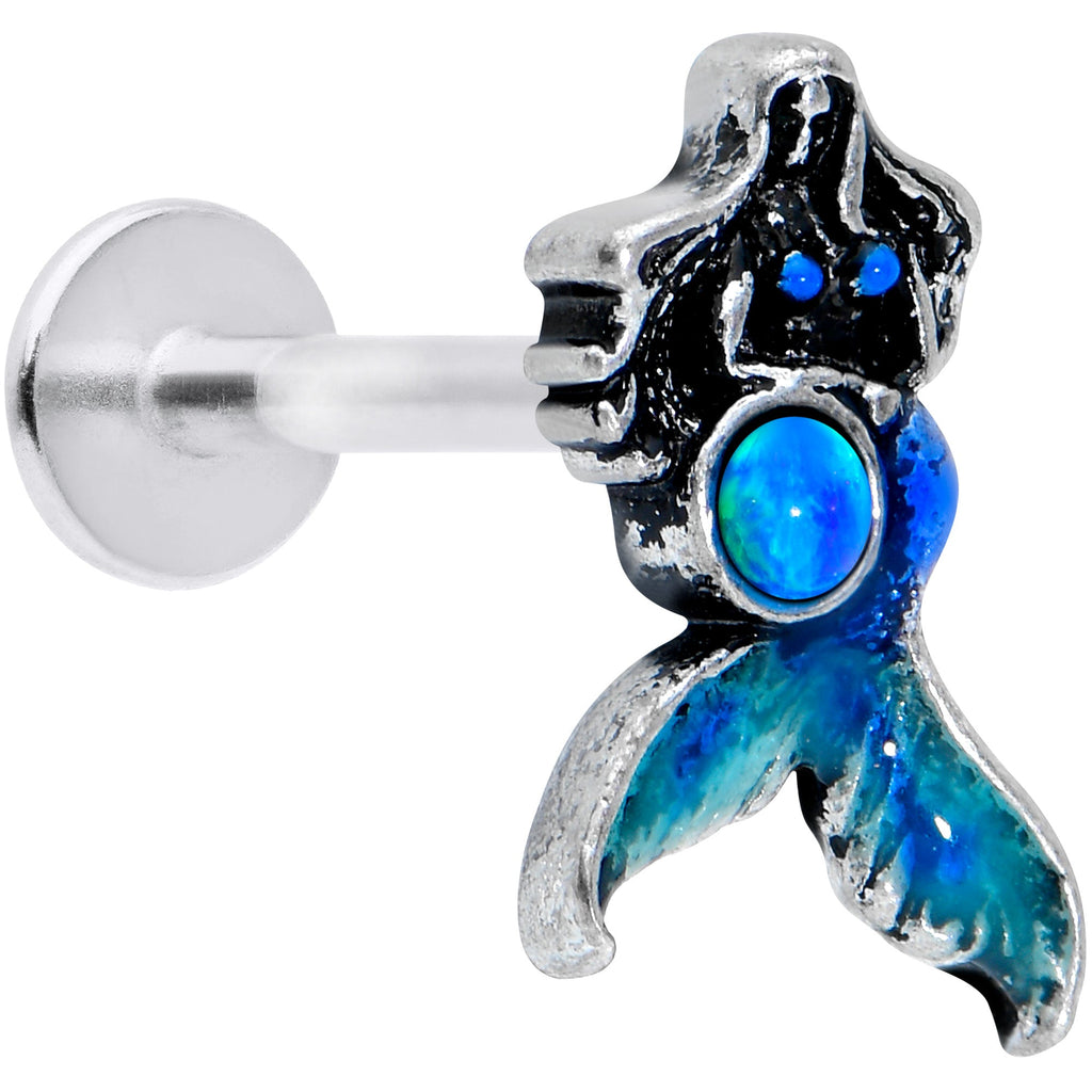 BodyCandy 16G 5/16 Blue Synth Opal Blue Tail Mermaid Labret Monroe Tragus — main product shot