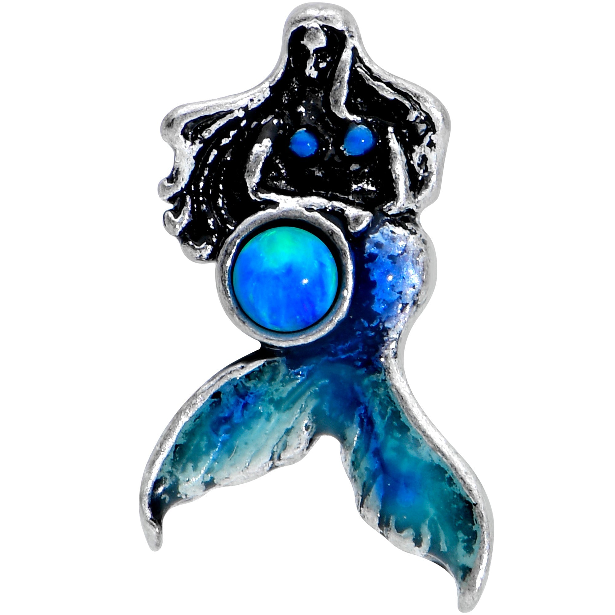 BodyCandy 16G 5/16 Blue Synth Opal Blue Tail Mermaid Labret Monroe Tragus — detail close-up