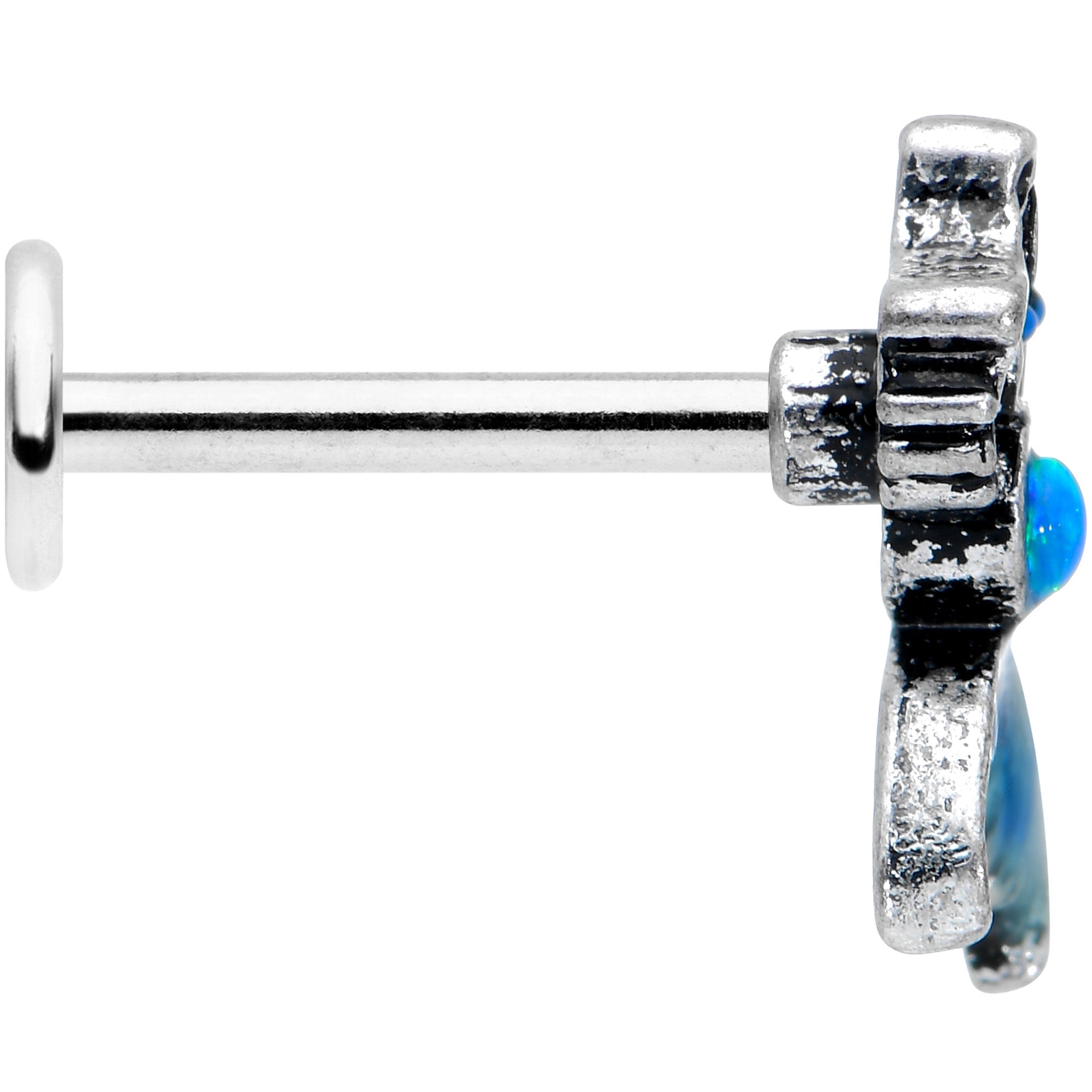 BodyCandy 16G 5/16 Blue Synth Opal Blue Tail Mermaid Labret Monroe Tragus — lifestyle context