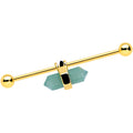 BodyCandy 14G Gold Tone Green Gem Groovy Stone Hippie Industrial Barbell 38mm — main product shot