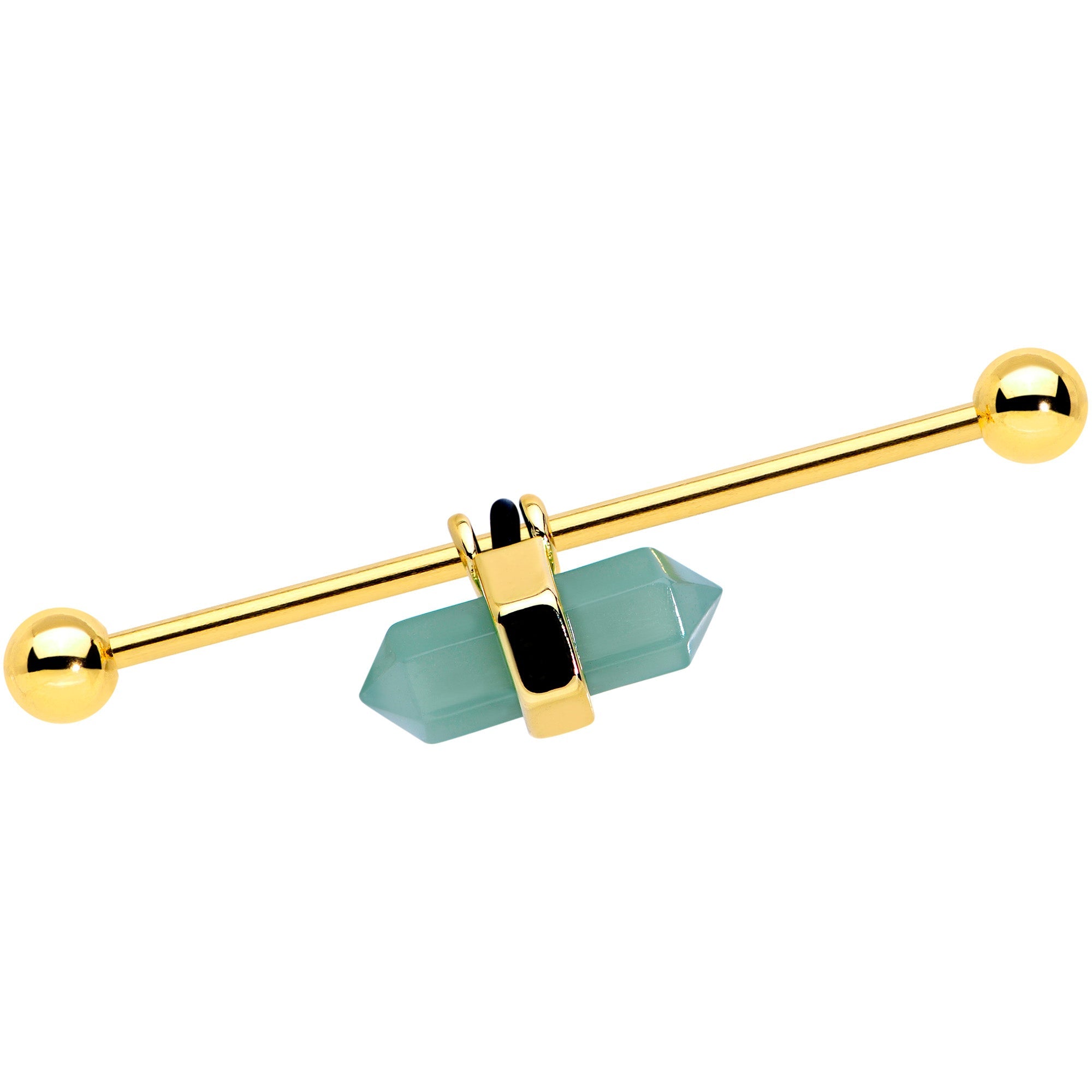 BodyCandy 14G Gold Tone Green Gem Groovy Stone Hippie Industrial Barbell 38mm — main product shot