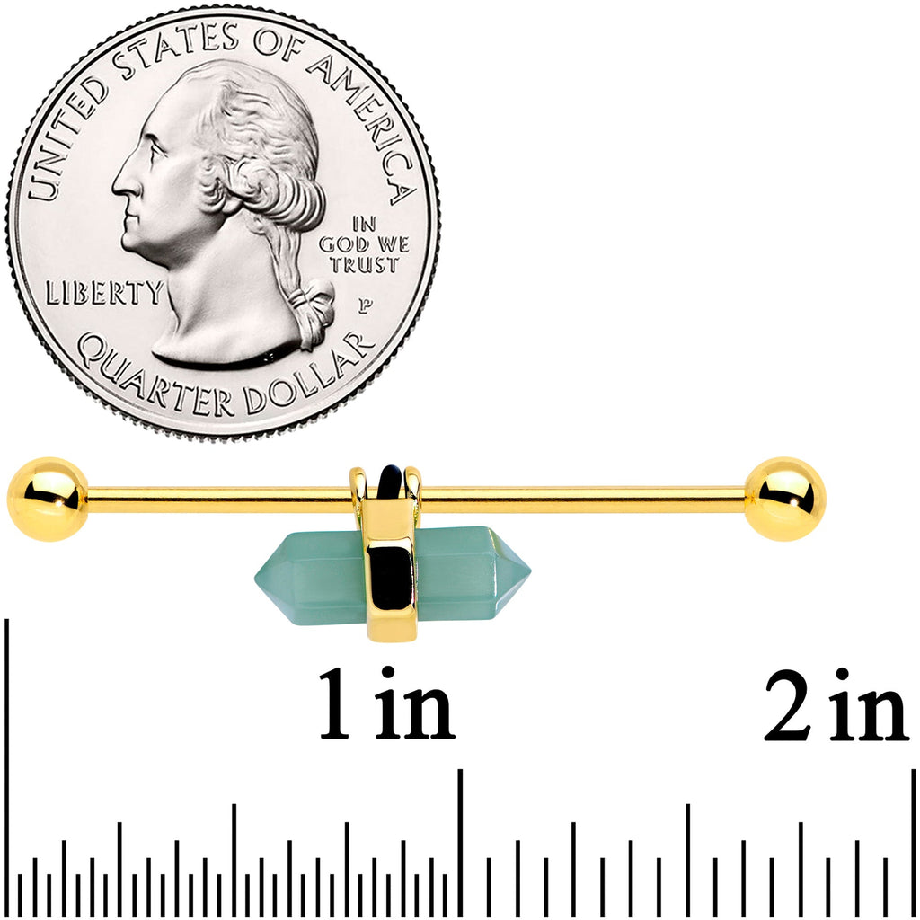 BodyCandy 14G Gold Tone Green Gem Groovy Stone Hippie Industrial Barbell 38mm — lifestyle context