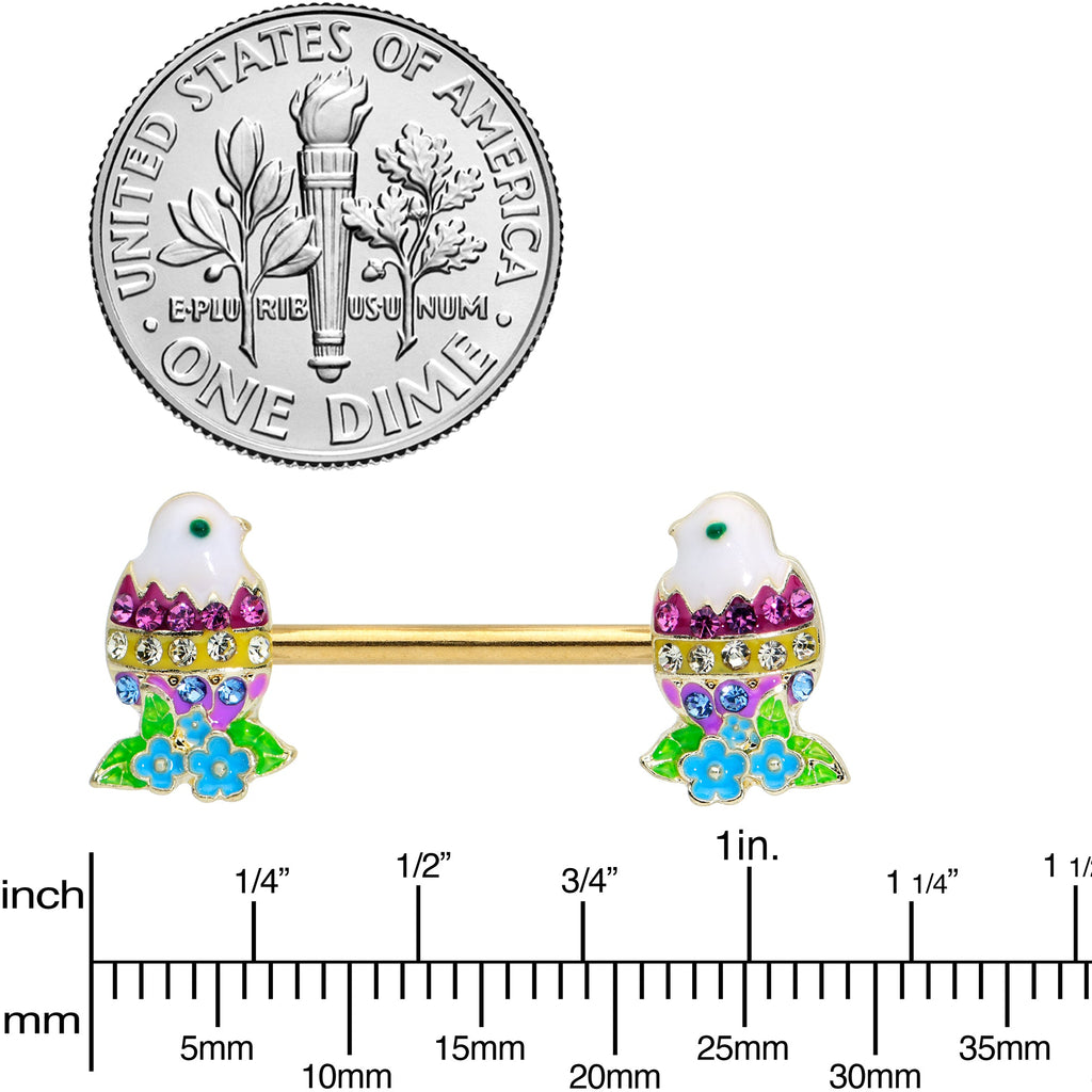 BodyCandy 14G 9/16 Clear Blue Gem Gold Tone Easter Chick Nipple Ring Set — lifestyle context