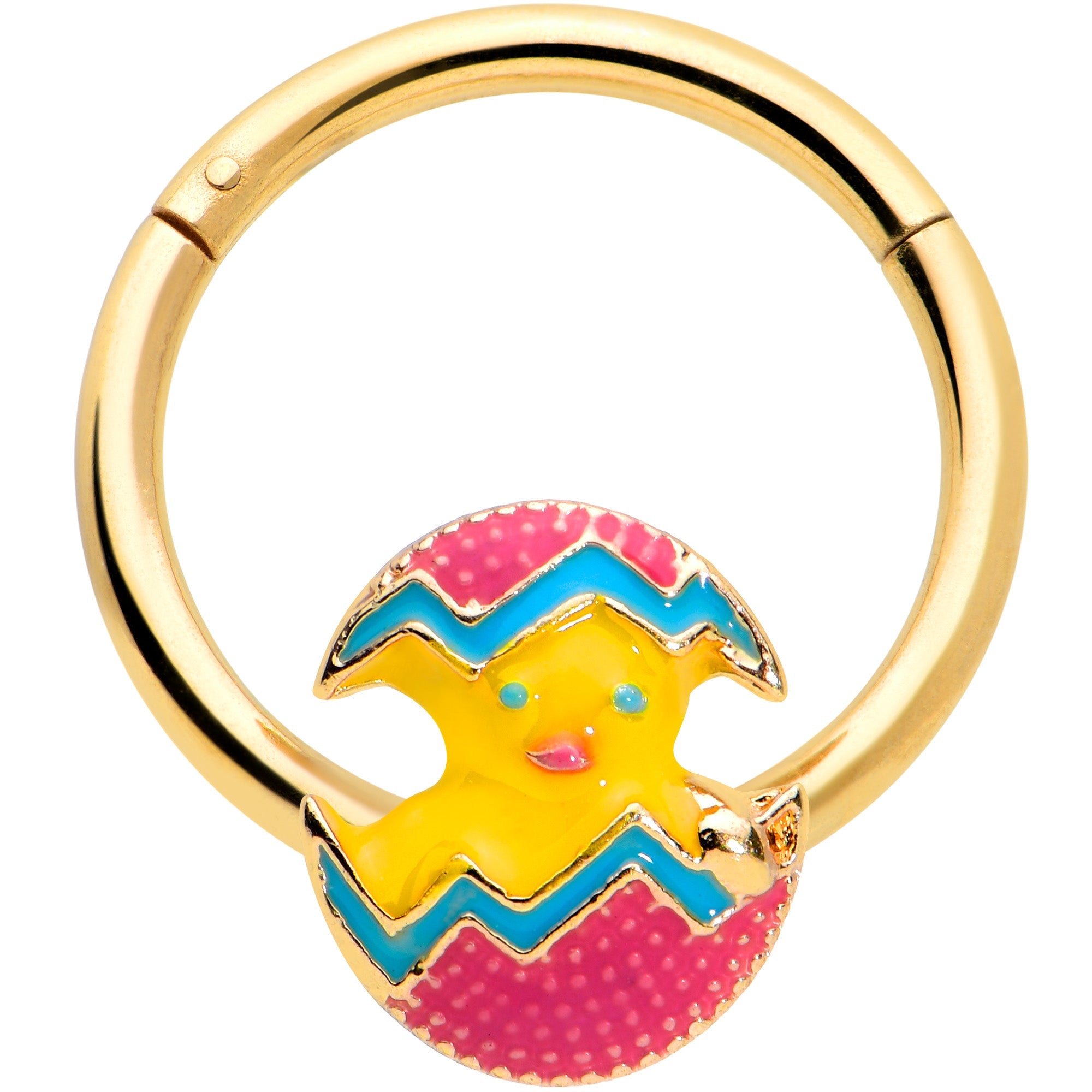 BodyCandy 16G 3/8 Gold Tone Fancy Easter Chick Hinged Segment Ring — main product shot