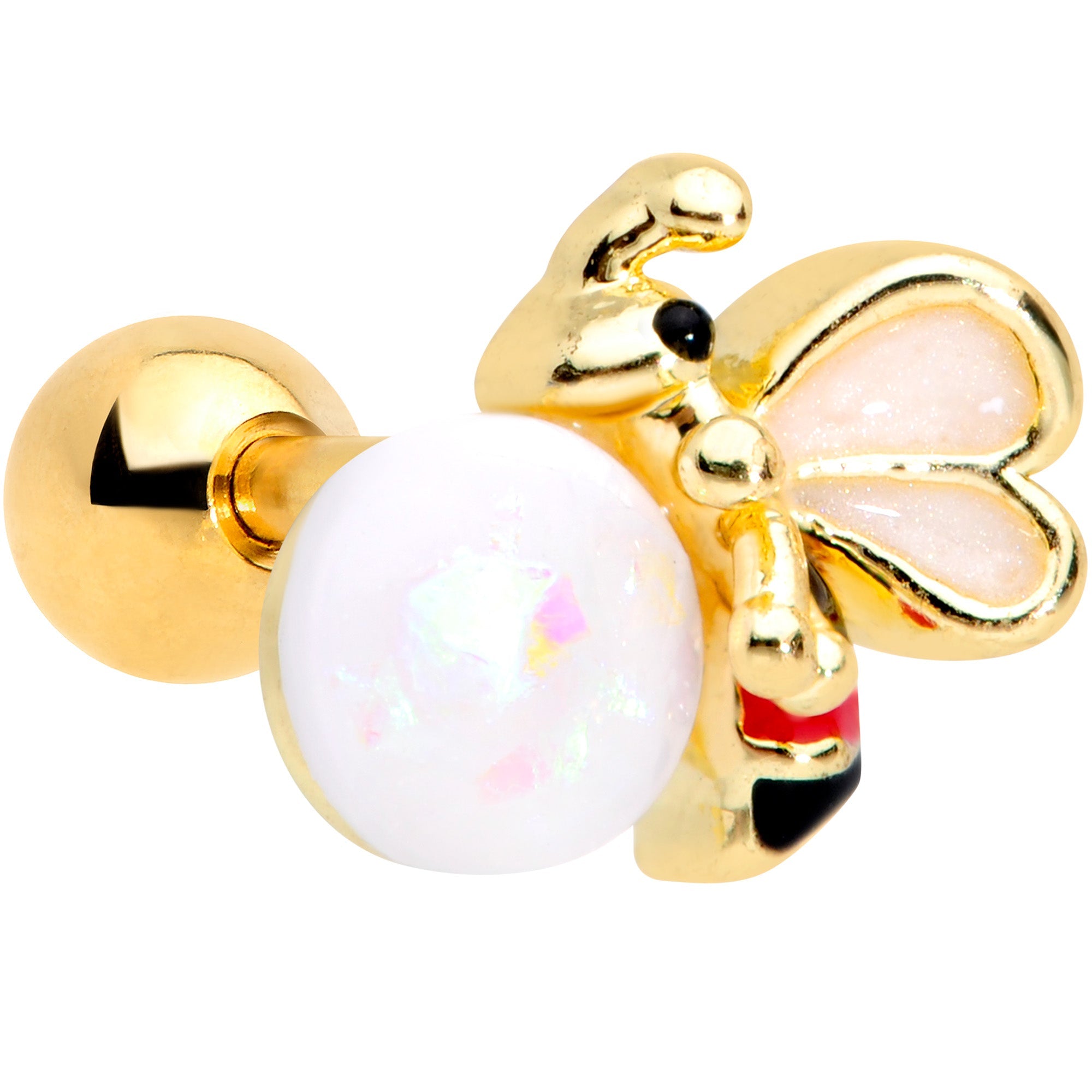 BodyCandy 16G 1/4 White Faux Opal Gold Tone Insect Cartilage Tragus Earring — main product shot
