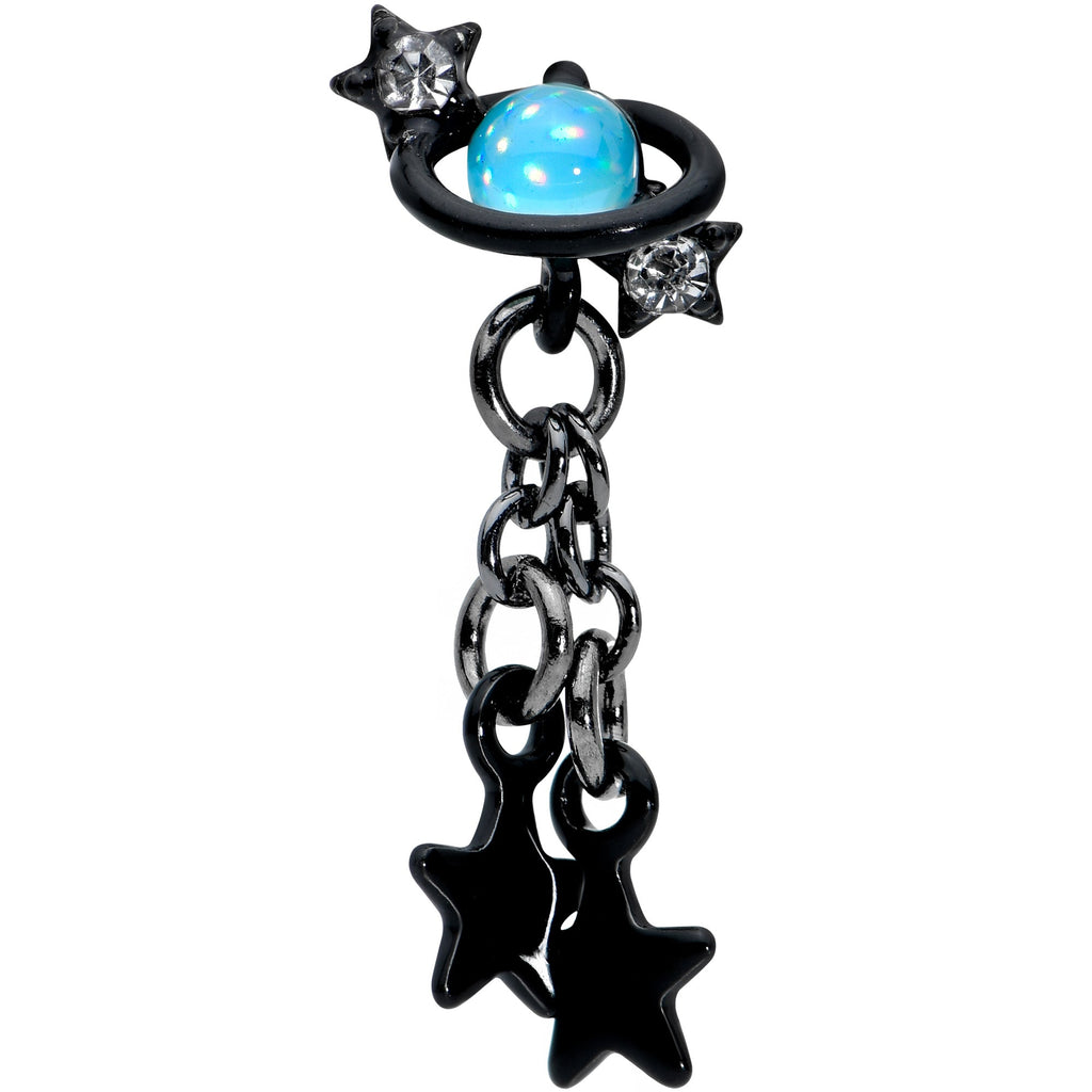 BodyCandy 16G 1/4 Blue Gem Black Saturn Planet Star Dangle Cartilage Tragus — detail close-up