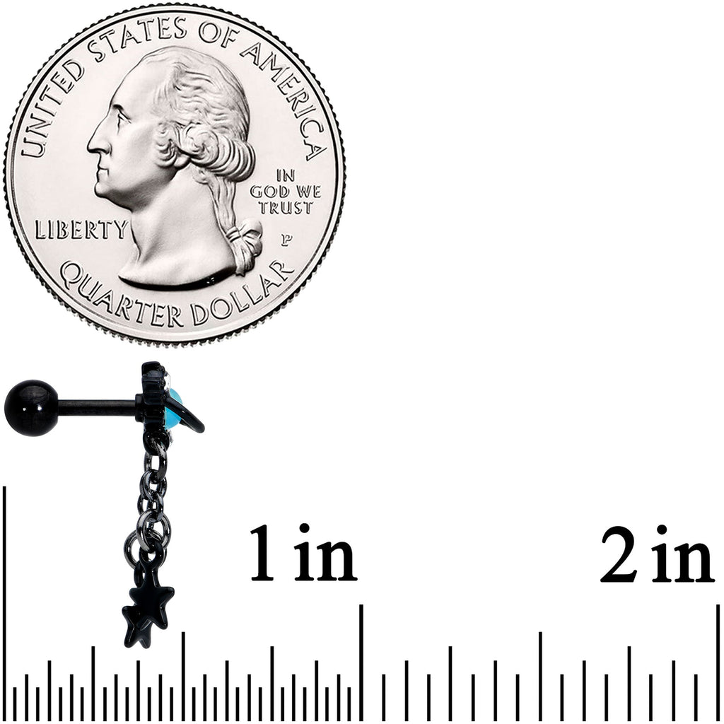 BodyCandy 16G 1/4 Blue Gem Black Saturn Planet Star Dangle Cartilage Tragus — side view