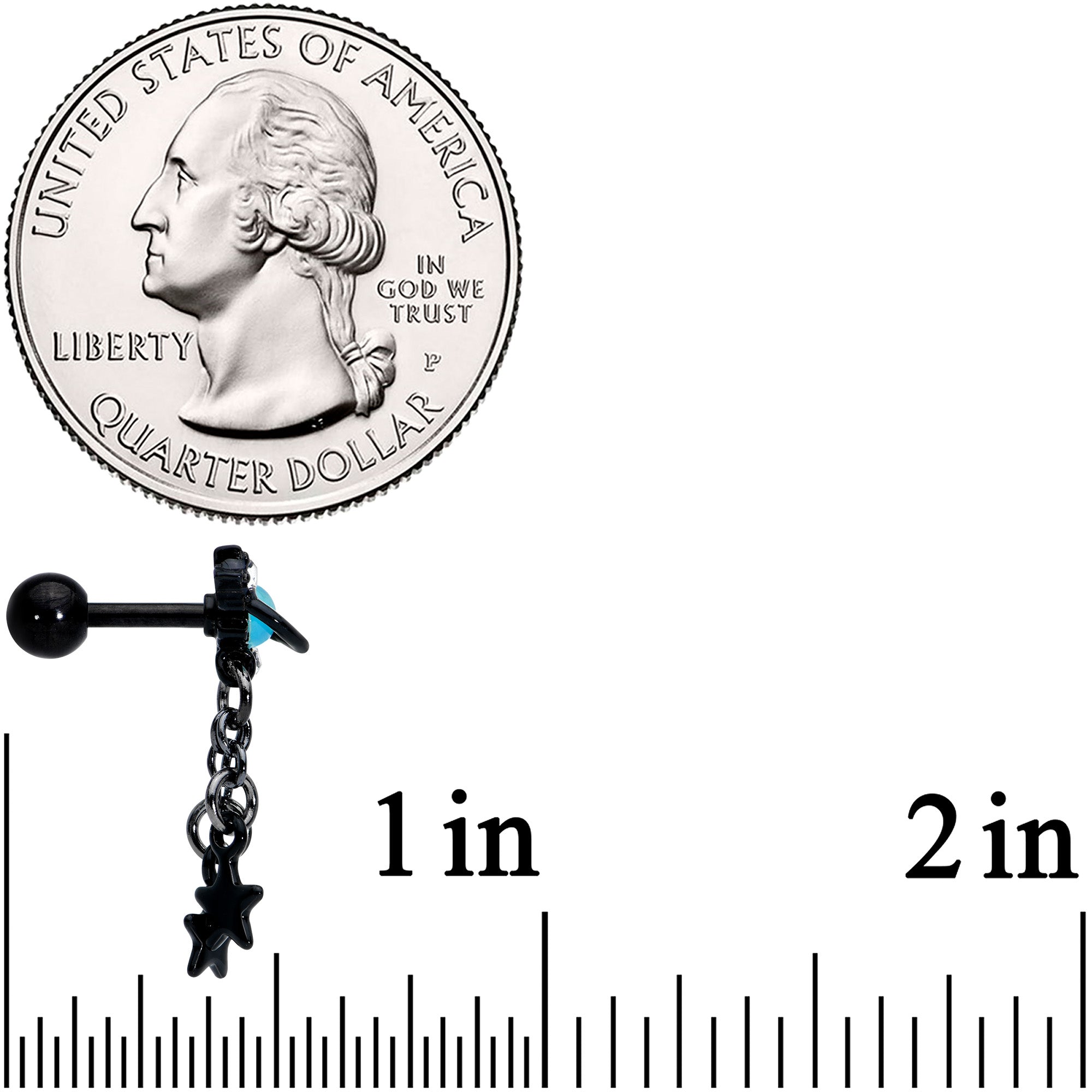 BodyCandy 16G 1/4 Blue Gem Black Saturn Planet Star Dangle Cartilage Tragus — side view