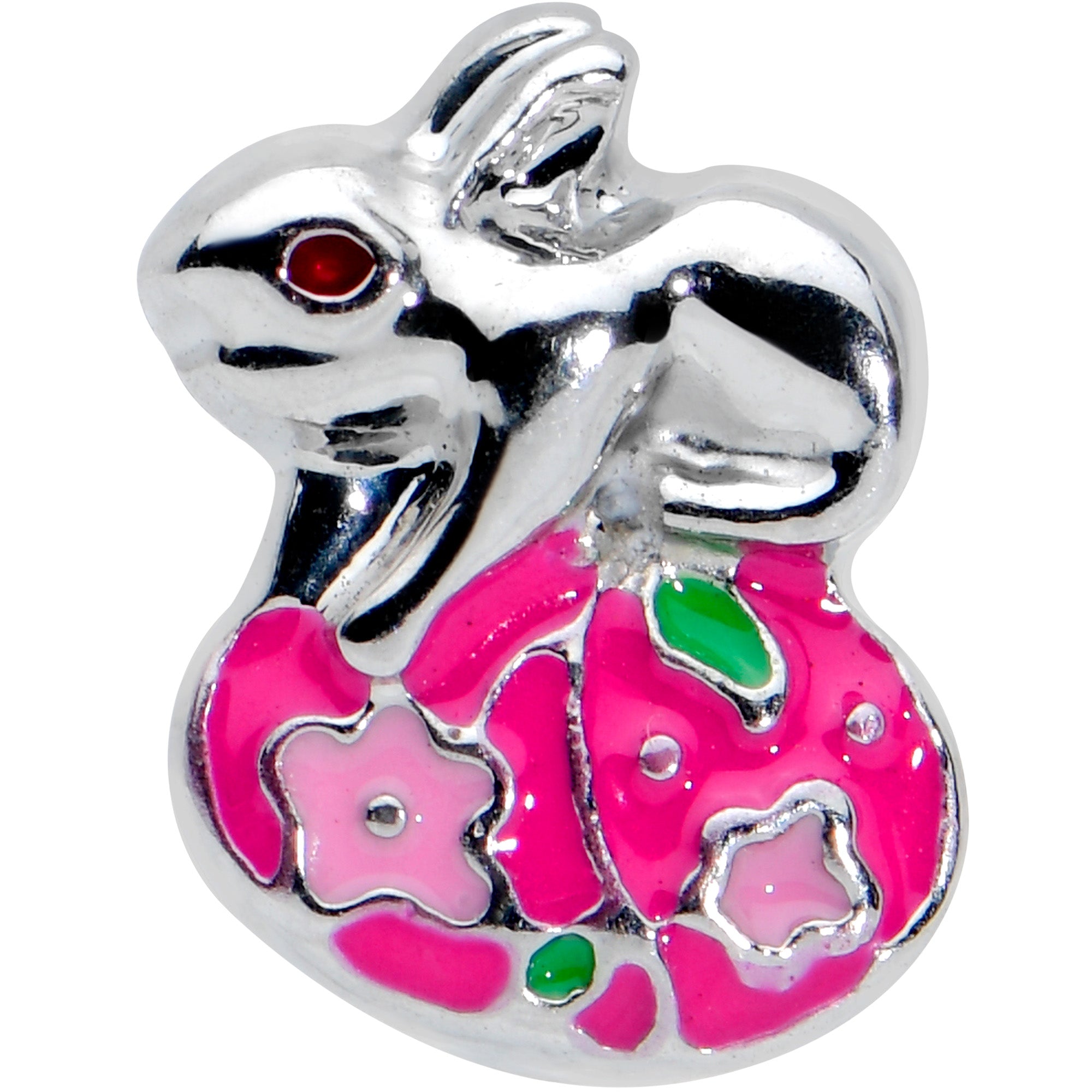BodyCandy 16G 1/4 Pink Gem Easter Egg Easter Bunny Cartilage Tragus Earring — detail close-up