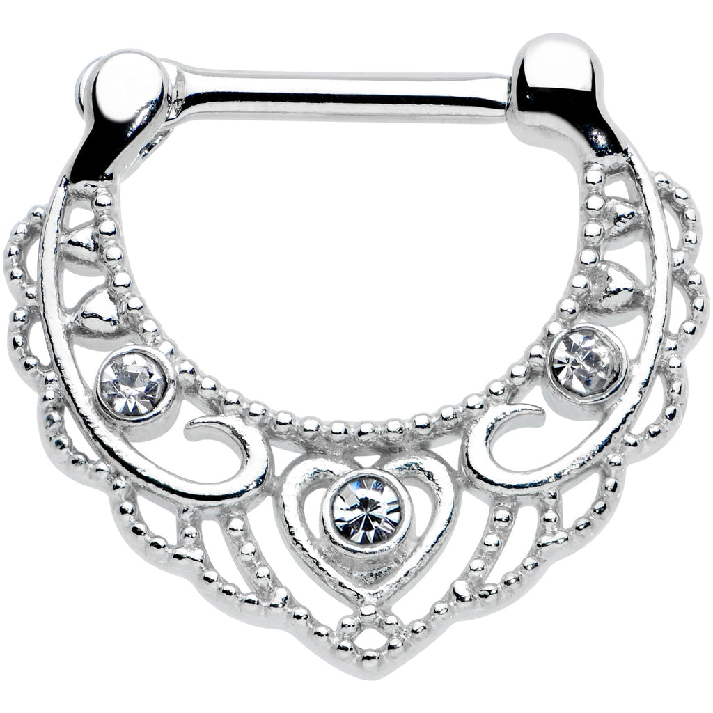 BodyCandy 16G 5/16 Clear Gem Textured Baroque Heart Cartilage Clicker — main product shot
