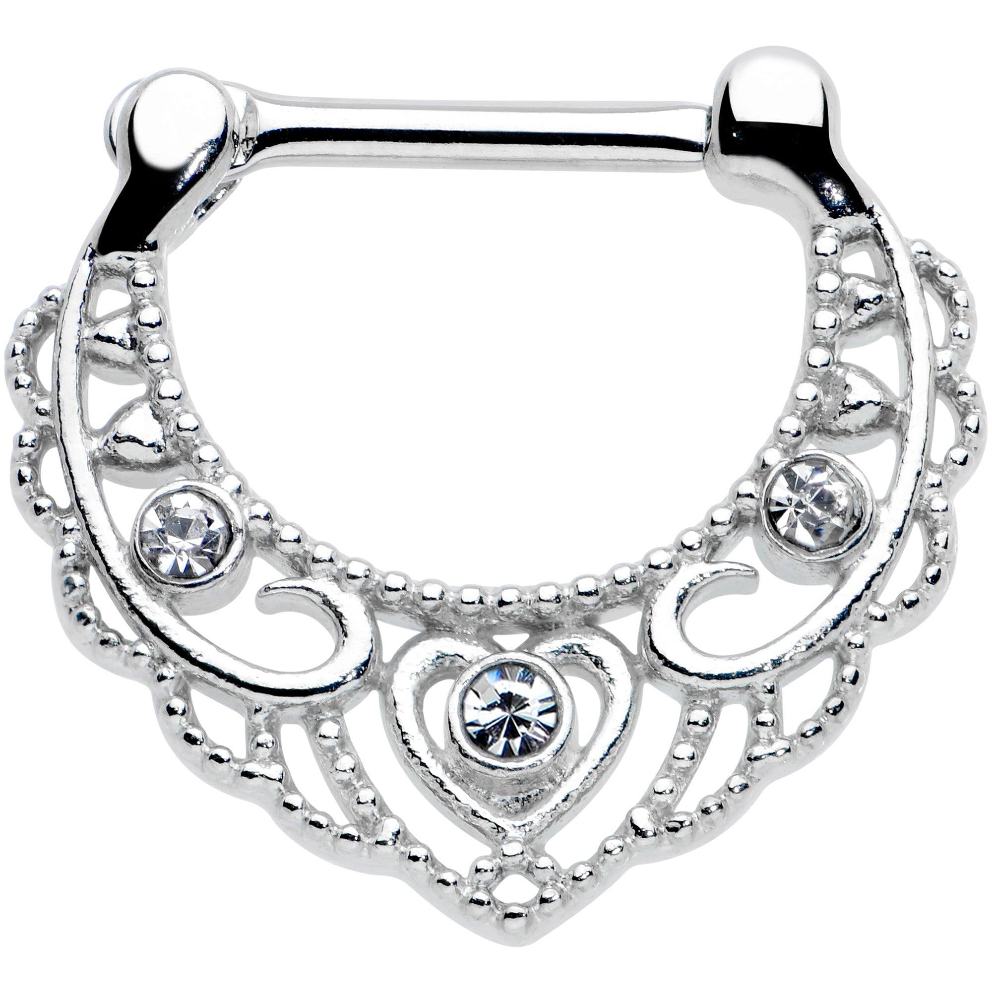 BodyCandy 16G 5/16 Clear Gem Textured Baroque Heart Cartilage Clicker — main product shot