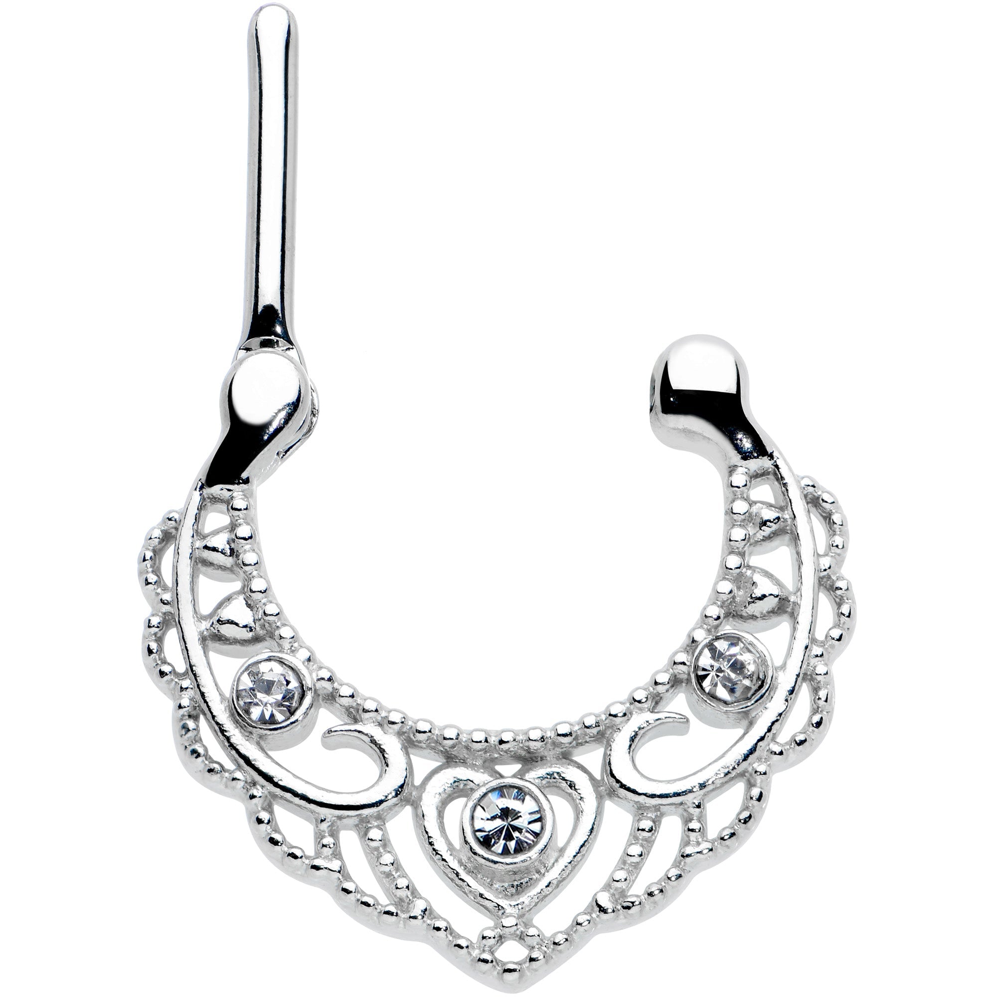 BodyCandy 16G 5/16 Clear Gem Textured Baroque Heart Cartilage Clicker — detail close-up