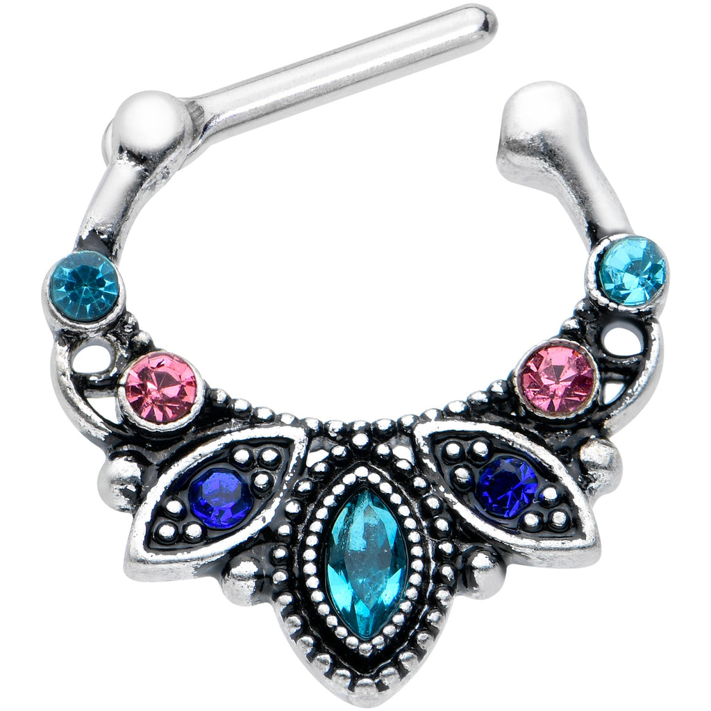 BodyCandy 16G 5/16 Pink Blue Gem Festive Fashion Cartilage Clicker — detail close-up