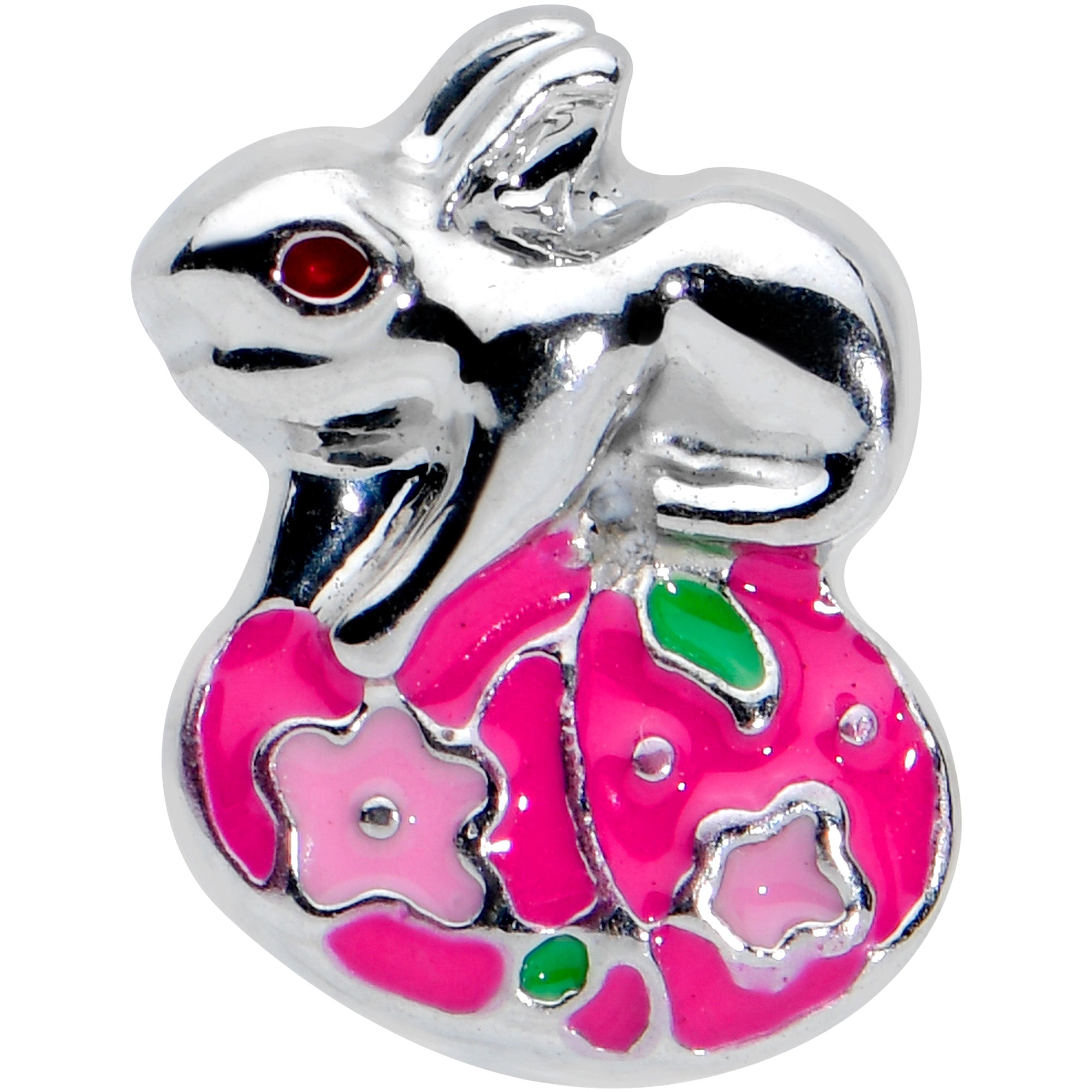 BodyCandy 16G 5/16 Pink Gem Easter Egg Easter Bunny Labret Monroe Tragus — detail close-up