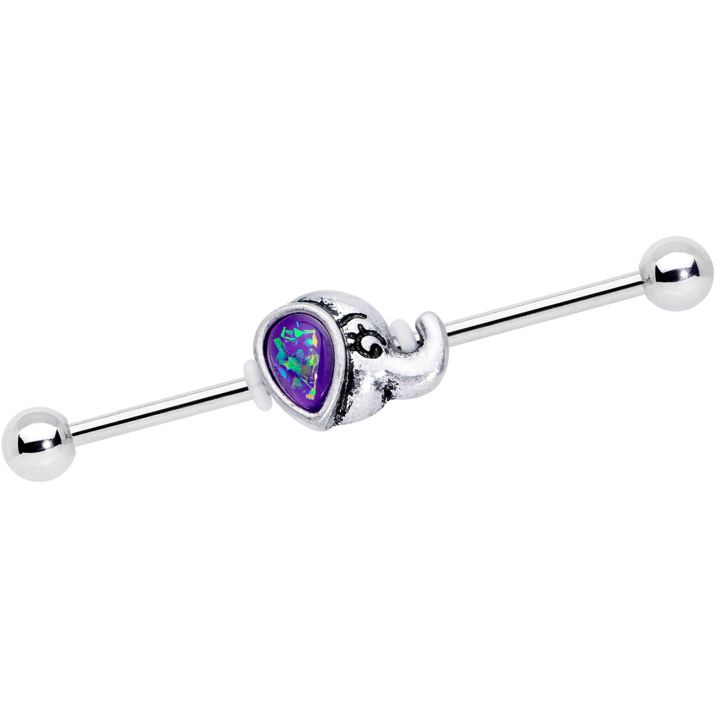 BodyCandy 14G Blue Faux Opal Elegant Elephant Industrial Barbell 38mm — main product shot