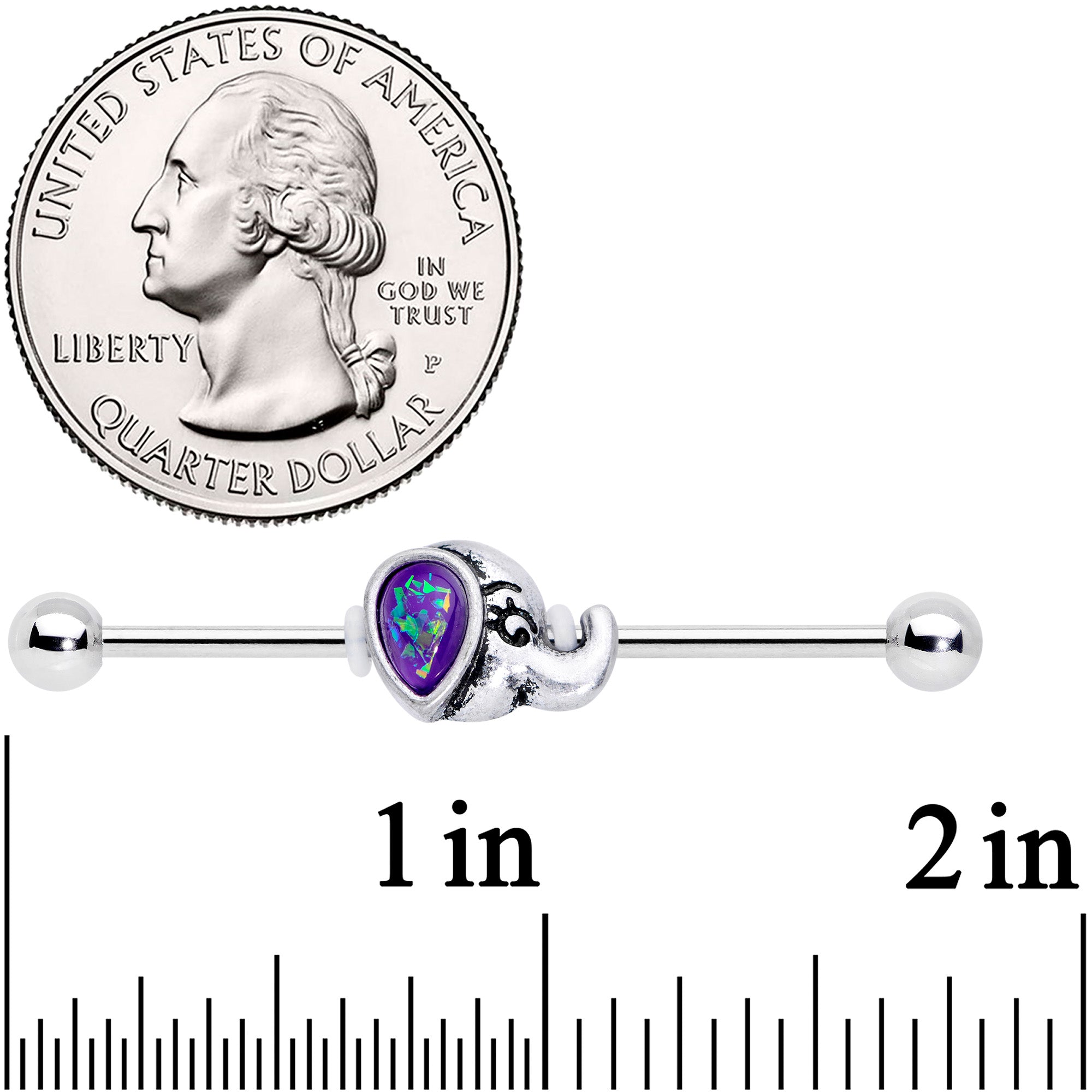 BodyCandy 14G Blue Faux Opal Elegant Elephant Industrial Barbell 38mm — detail close-up