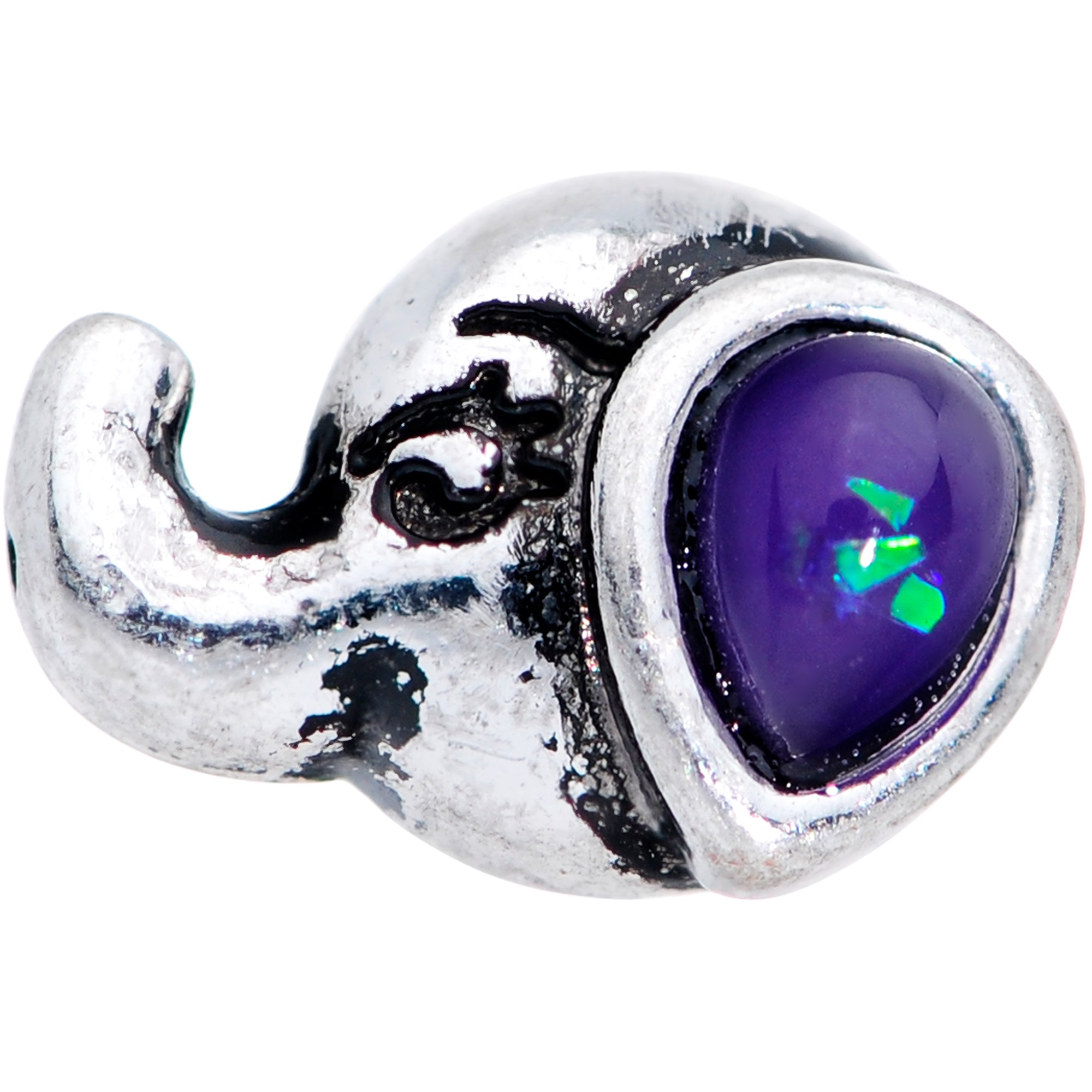 BodyCandy 20G 1/4 Blue Faux Opal Elegant Elephant Nose Bone — detail close-up