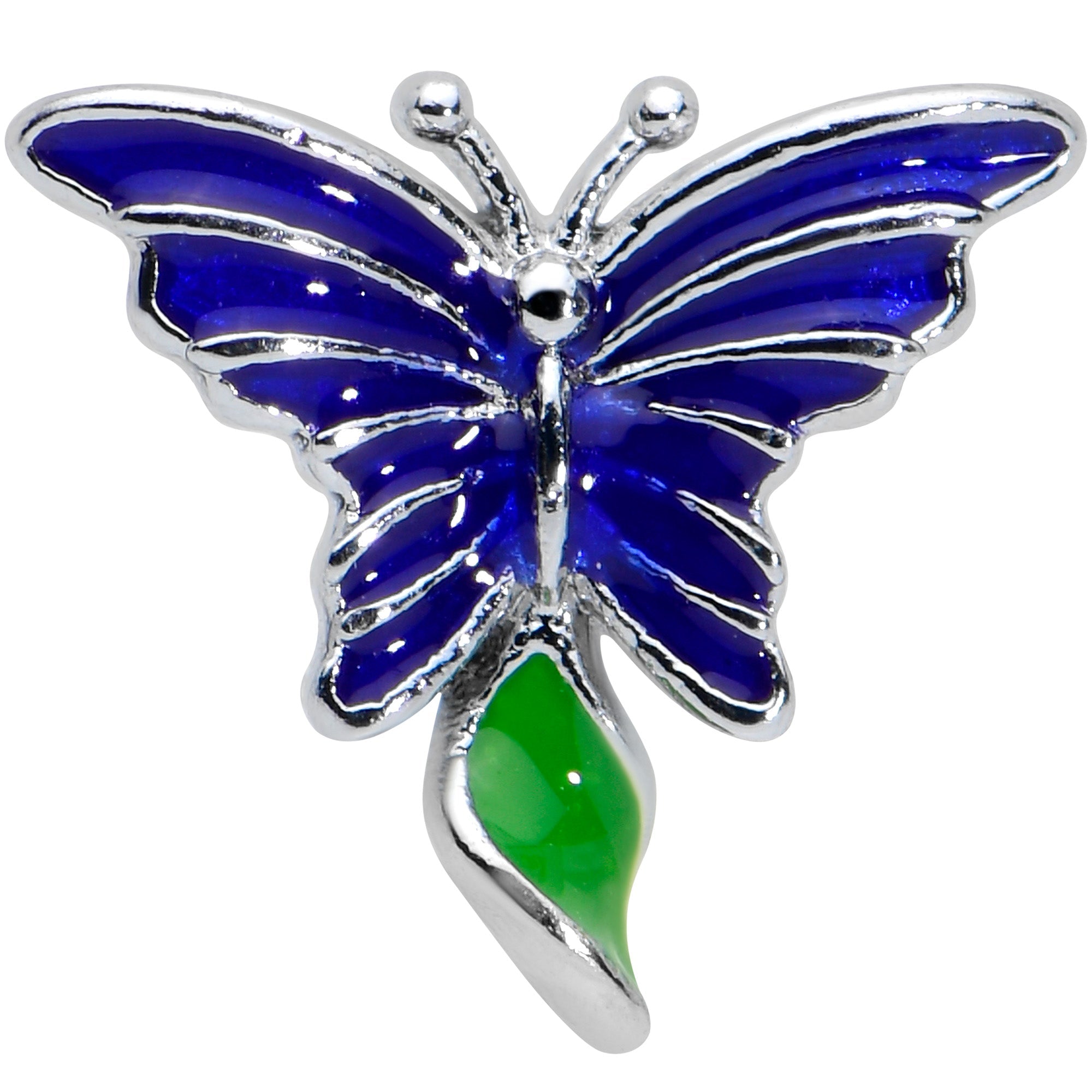 BodyCandy 16G 1/4 Beautiful Blue Butterfly Cartilage Tragus Earring — detail close-up