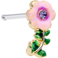 BodyCandy 20G 1/4 Purple CZ Gem Pink Flower Leaves Nose Bone — main product shot