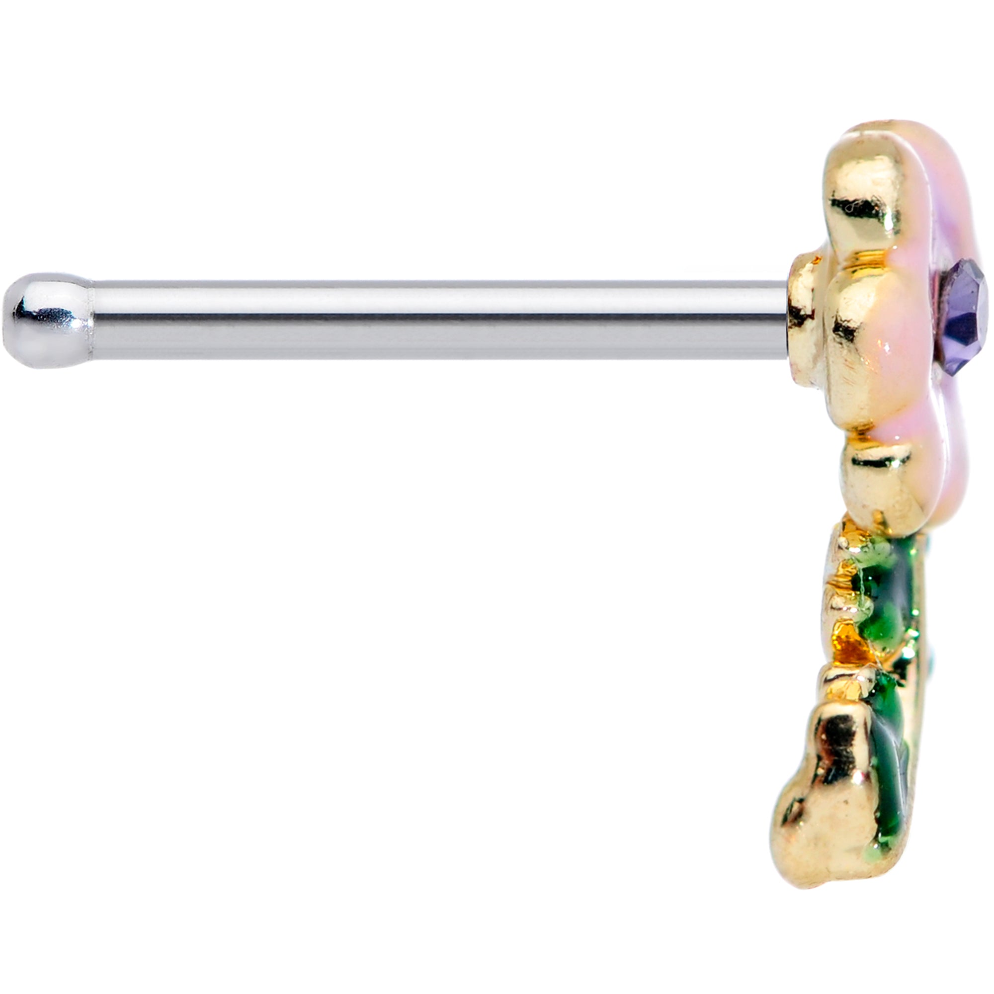 BodyCandy 20G 1/4 Purple CZ Gem Pink Flower Leaves Nose Bone — lifestyle context