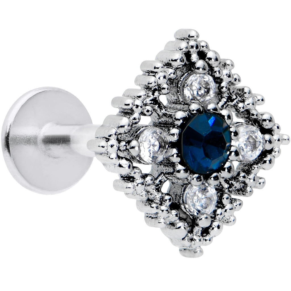 BodyCandy 16G 5/16 Blue Gem Textured Rhombus Cross Labret Monroe Tragus — main product shot
