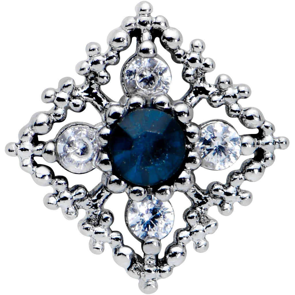 BodyCandy 16G 5/16 Blue Gem Textured Rhombus Cross Labret Monroe Tragus — detail close-up