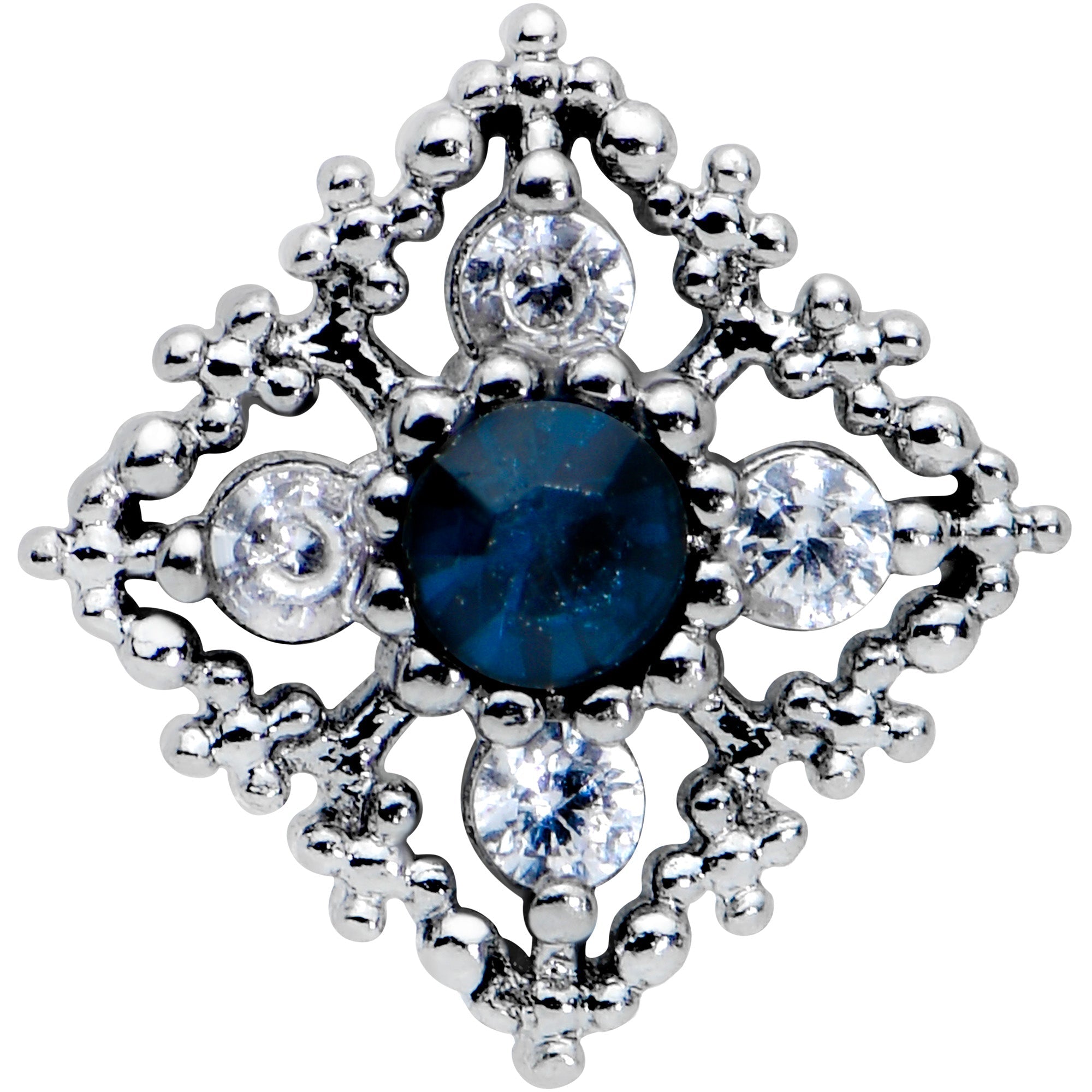 BodyCandy 16G 5/16 Blue Gem Textured Rhombus Cross Labret Monroe Tragus — detail close-up