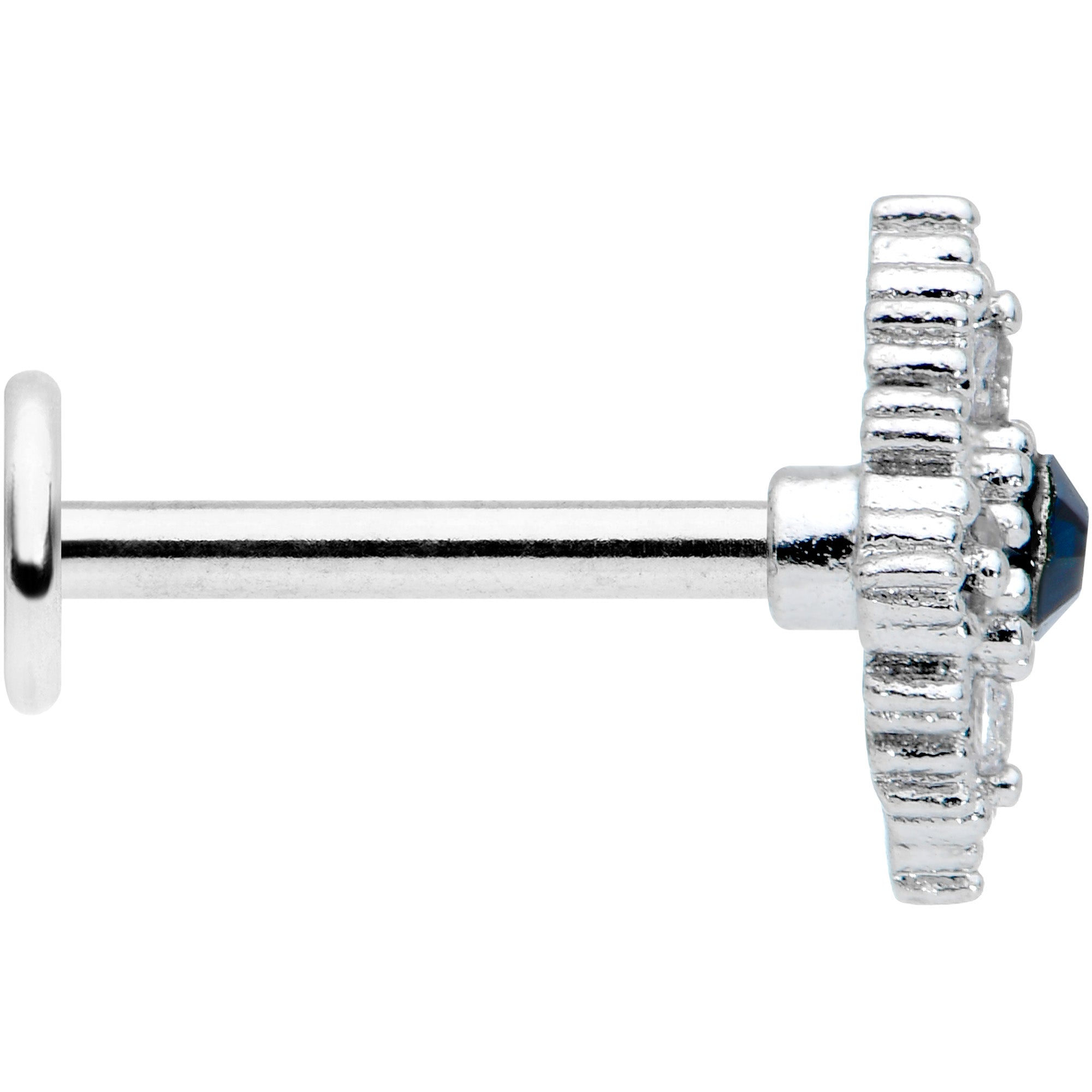 BodyCandy 16G 5/16 Blue Gem Textured Rhombus Cross Labret Monroe Tragus — lifestyle context