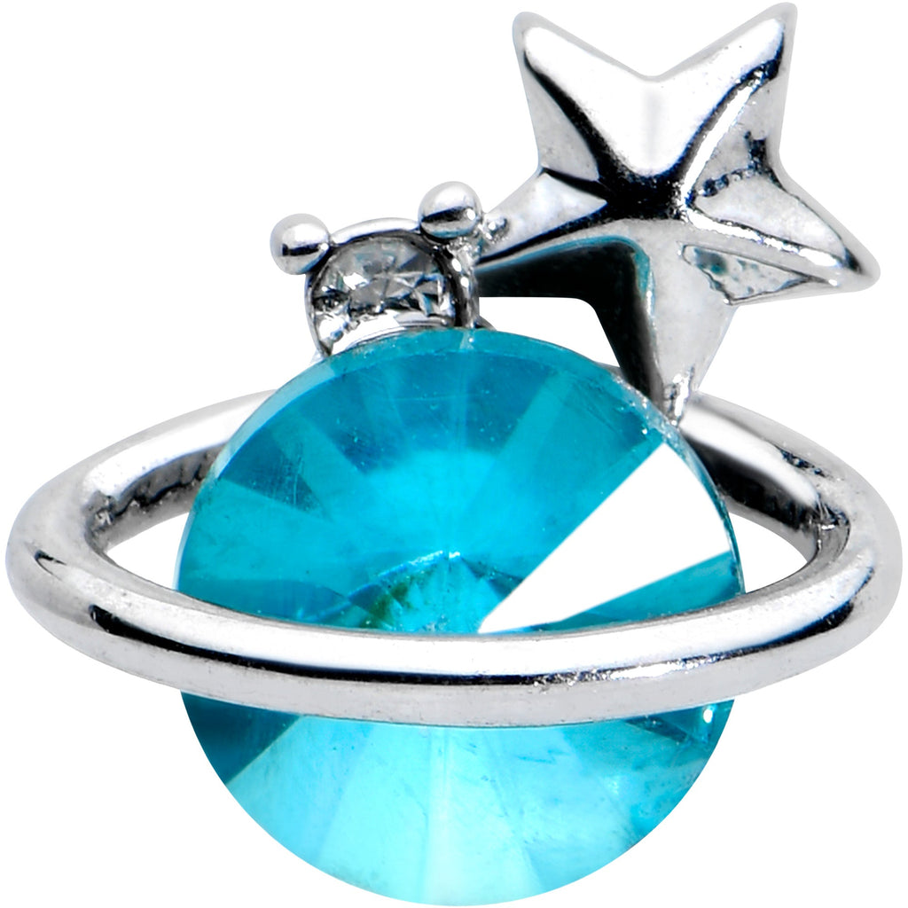 BodyCandy 16G 5/16 Clear Blue Gem Saturn Planet Star Labret Monroe Tragus — detail close-up