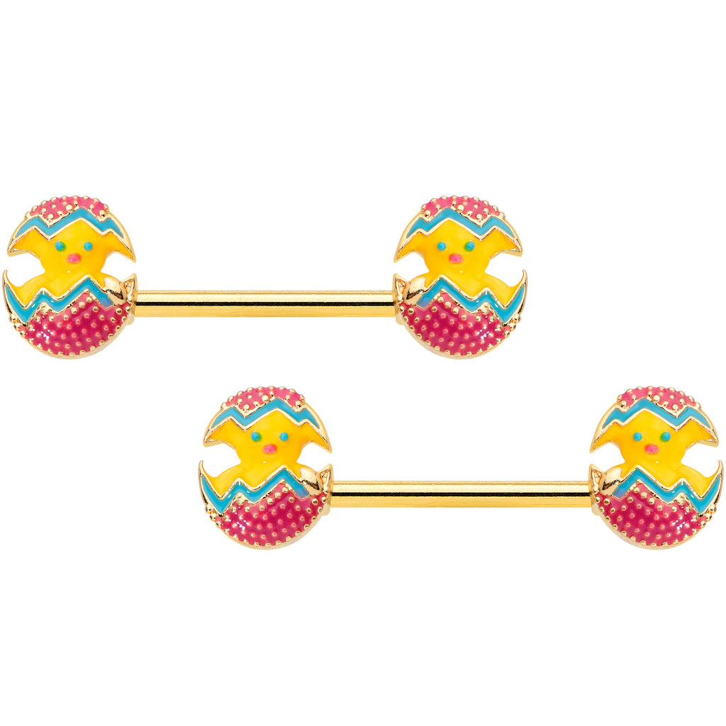 BodyCandy 14G 9/16 Gold Tone Red Fancy Easter Chick Barbell Nipple Ring Set — main product shot