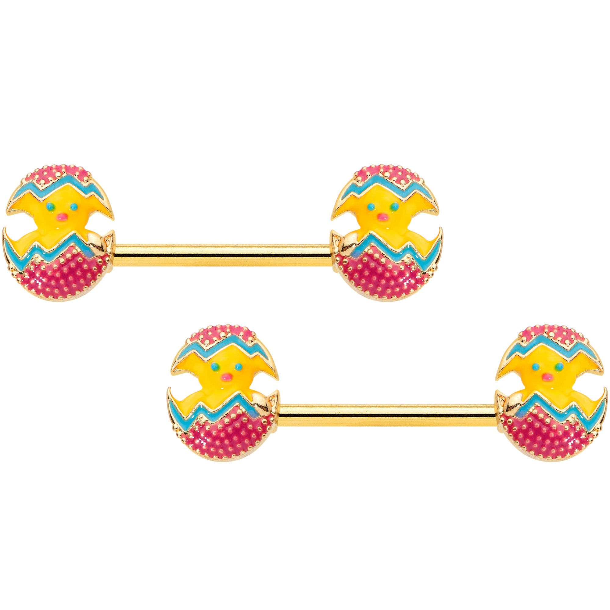 BodyCandy 14G 9/16 Gold Tone Red Fancy Easter Chick Barbell Nipple Ring Set — main product shot