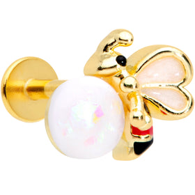 16G 5/16 White Faux Opal Gold Tone Insect Labret Monroe Tragus