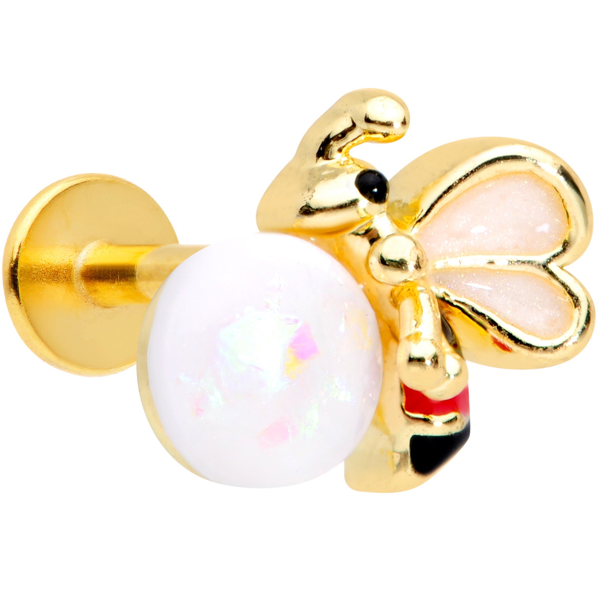 BodyCandy 16G 5/16 White Faux Opal Gold Tone Insect Labret Monroe Tragus — main product shot