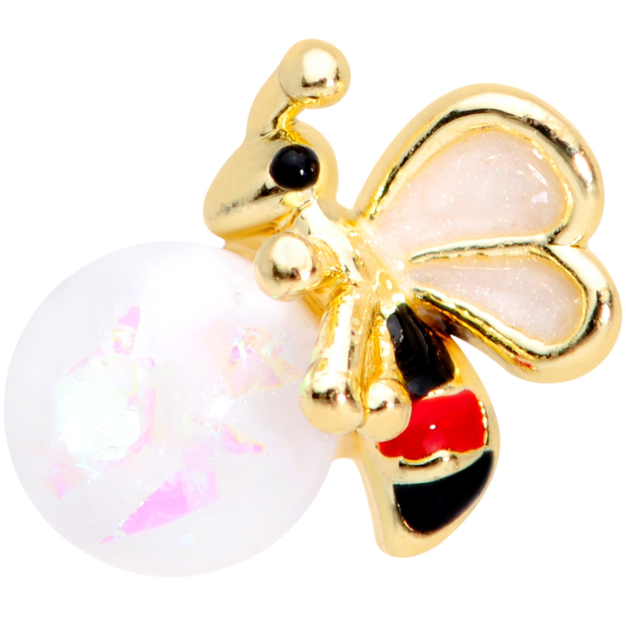 BodyCandy 16G 5/16 White Faux Opal Gold Tone Insect Labret Monroe Tragus — detail close-up