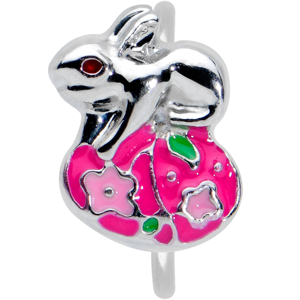BodyCandy 20G 5/16 Pink Gem Pink Easter Egg Easter Bunny Nose Hoop — detail close-up