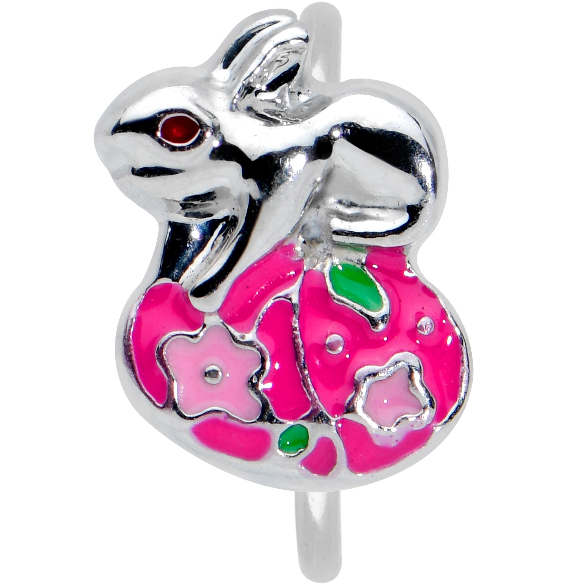 BodyCandy 20G 5/16 Pink Gem Pink Easter Egg Easter Bunny Nose Hoop — detail close-up
