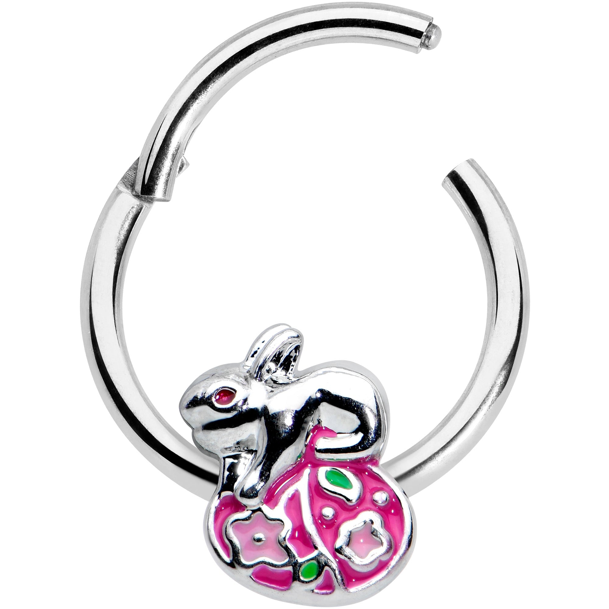 BodyCandy 16G 3/8 Pink Gem Easter Egg Easter Bunny Hinged Segment Ring — detail close-up