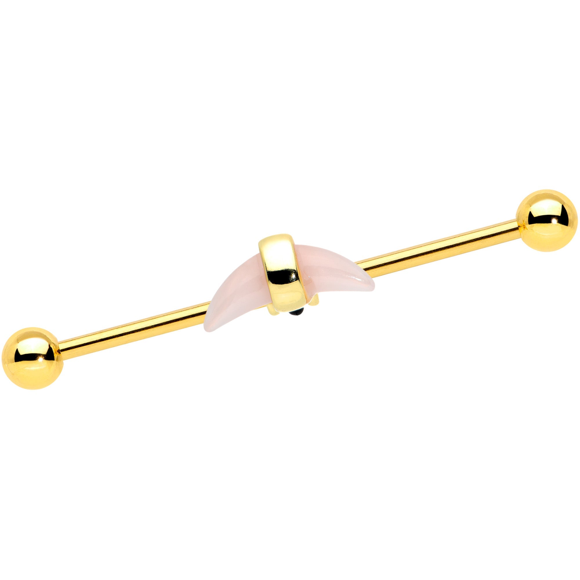 BodyCandy 14G Pink Gem Gold Tone Crescent Industrial Barbell 38mm — main product shot