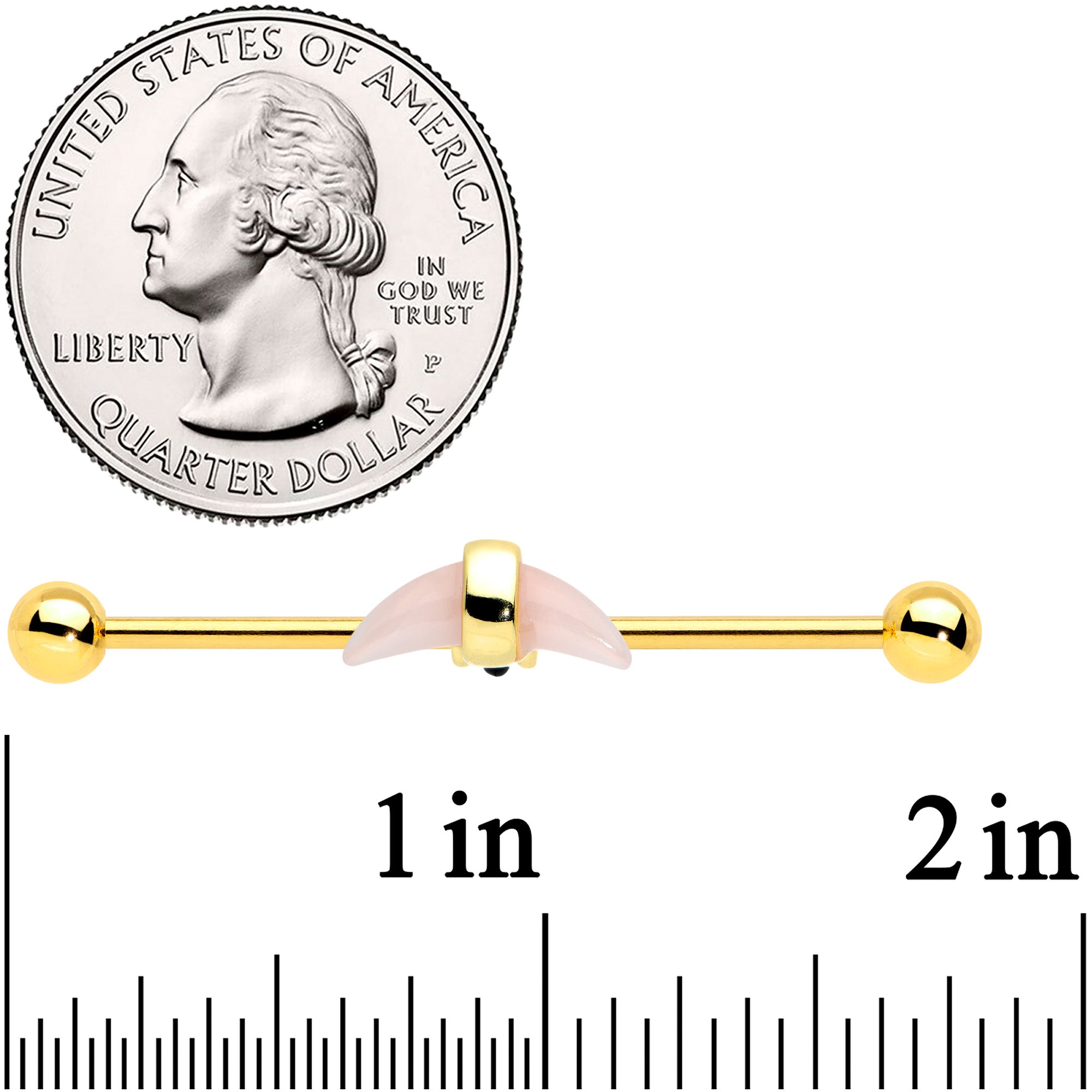 BodyCandy 14G Pink Gem Gold Tone Crescent Industrial Barbell 38mm — lifestyle context